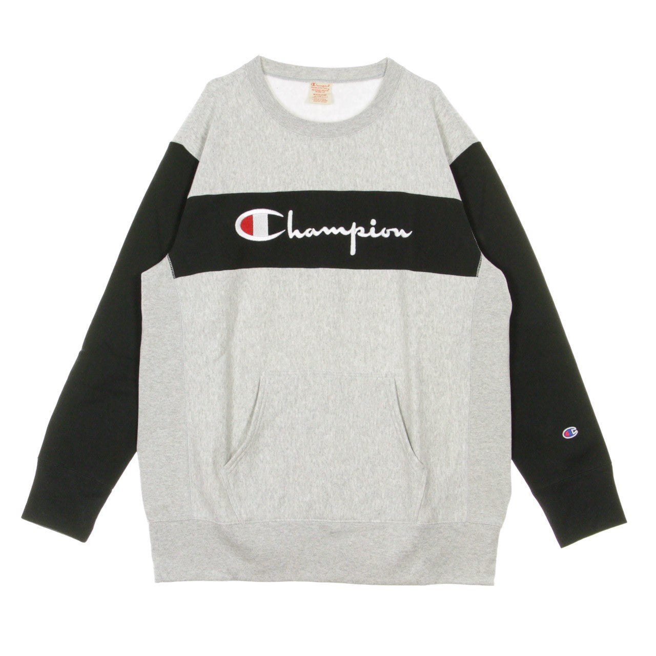 Champion, Felpa Girocollo Uomo Colour Block Kangaroo Pocket Reverse Weave, Light Grey/black