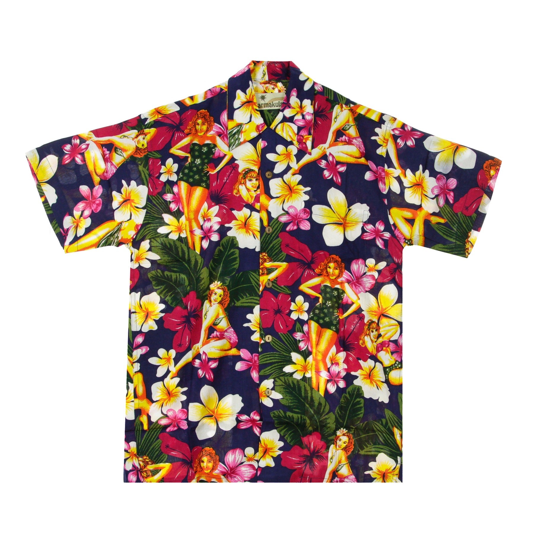 Camicia Manica Corta Uomo Hawaiian Shirt Pinup Blue