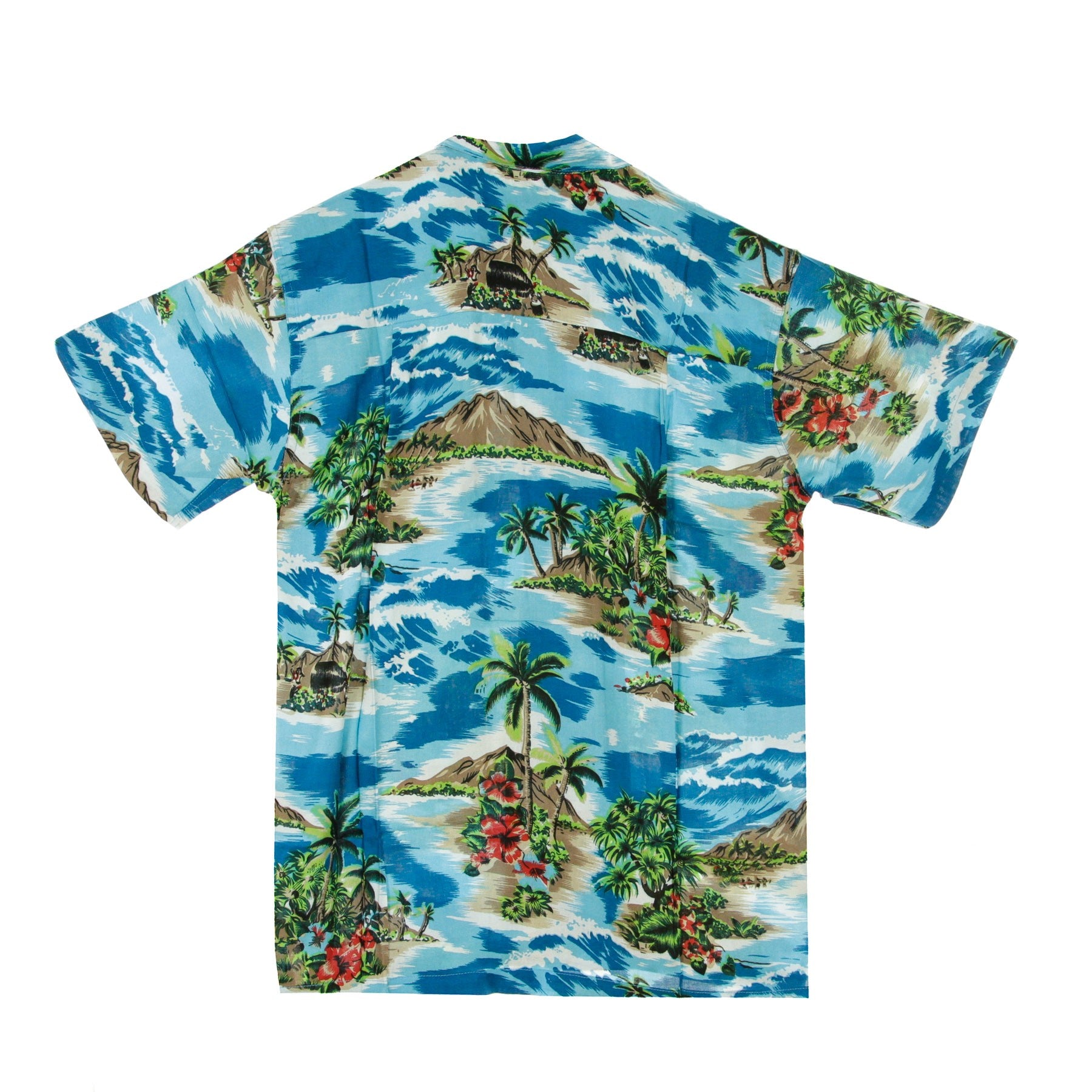 Camicia Manica Corta Uomo Hawaiian Shirt Palm Island Turquoise