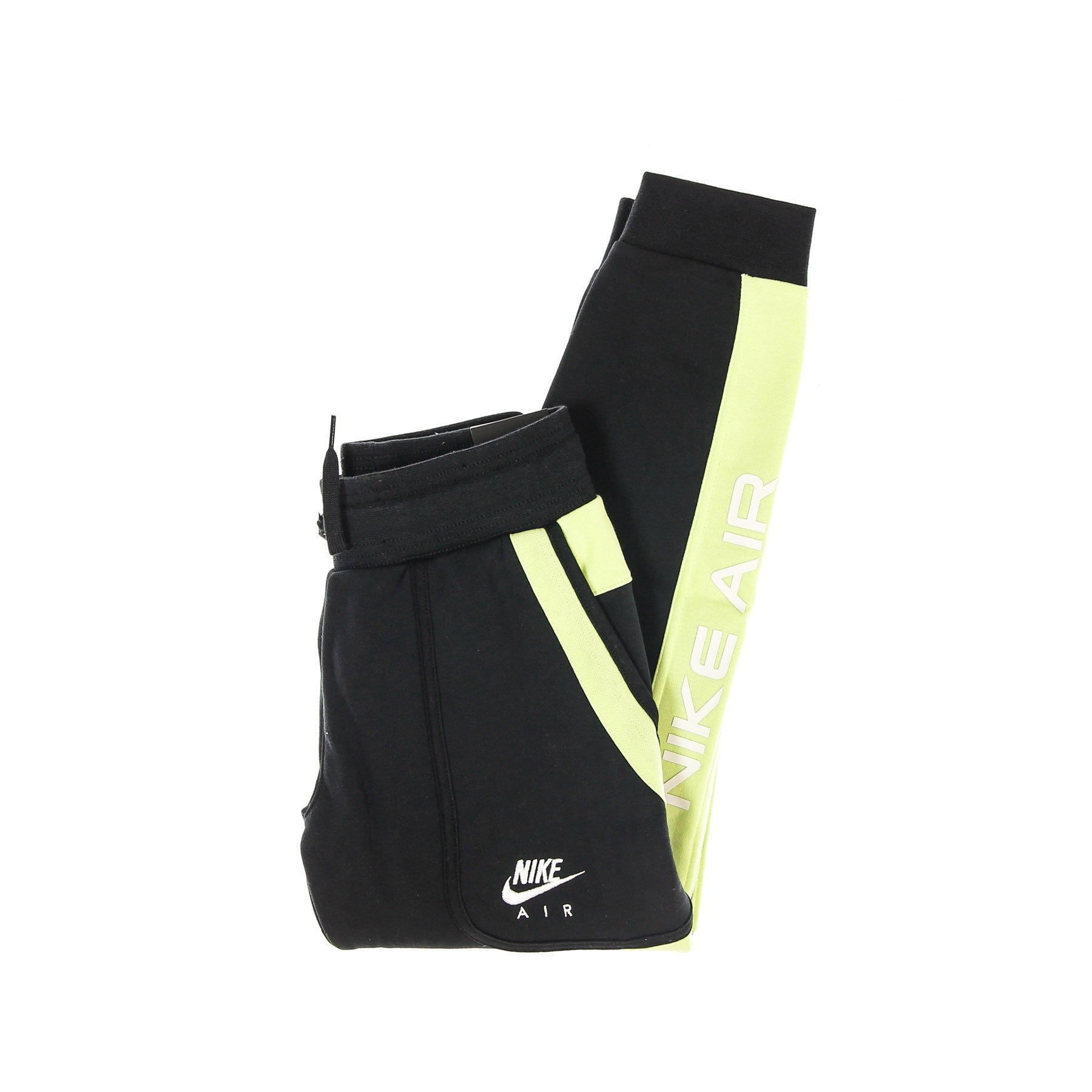Nike, Pantalone Tuta Felpato Bambino Sportswear Air Pant, Black/lt Liquid Lime/white