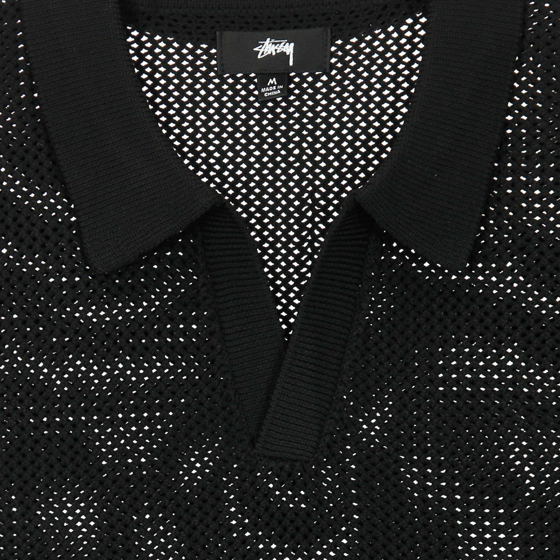 Men's Short Sleeve Polo Cable Mesh Polo Black