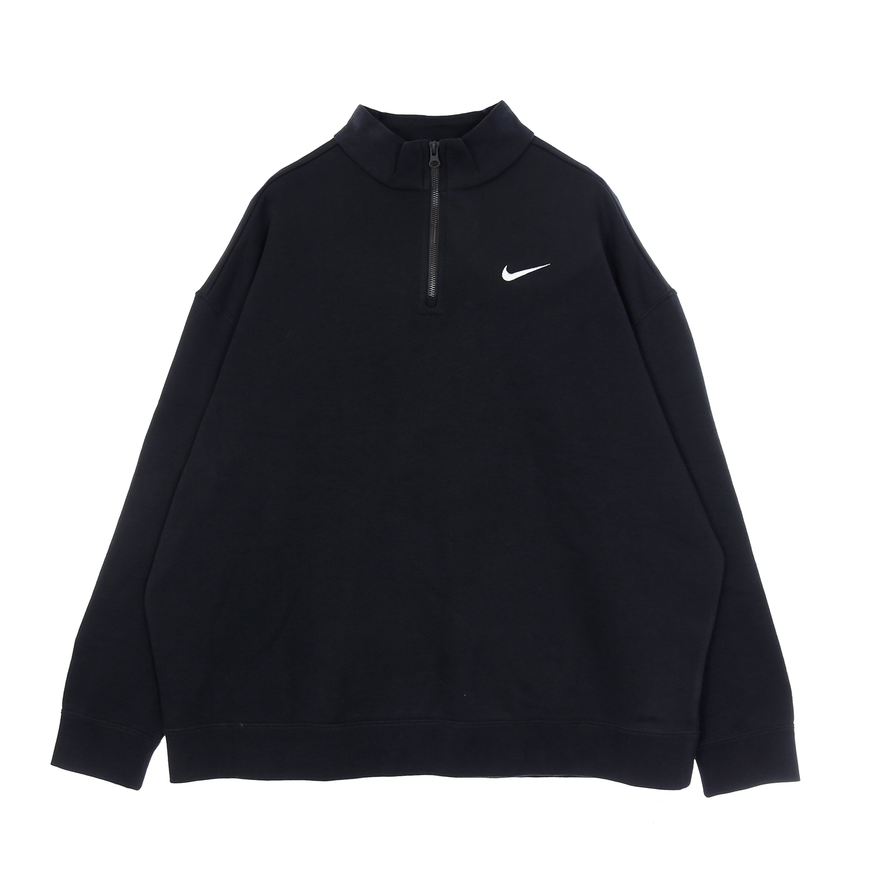 Nike, Felpa Collo Alto Donna W Sportswear Essential Classic Trend Fleece Quarter Zip, Black/white