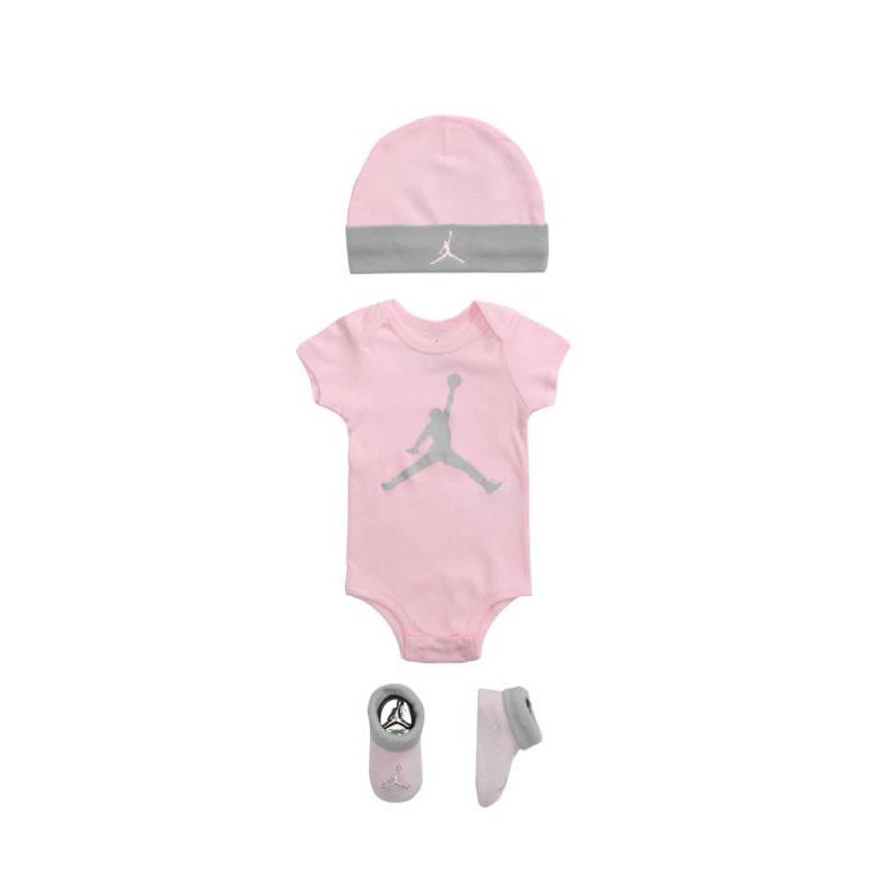 Baby Bodysuit+hat+socks Set Jumpman Crepper Set Pink/carbon Heather