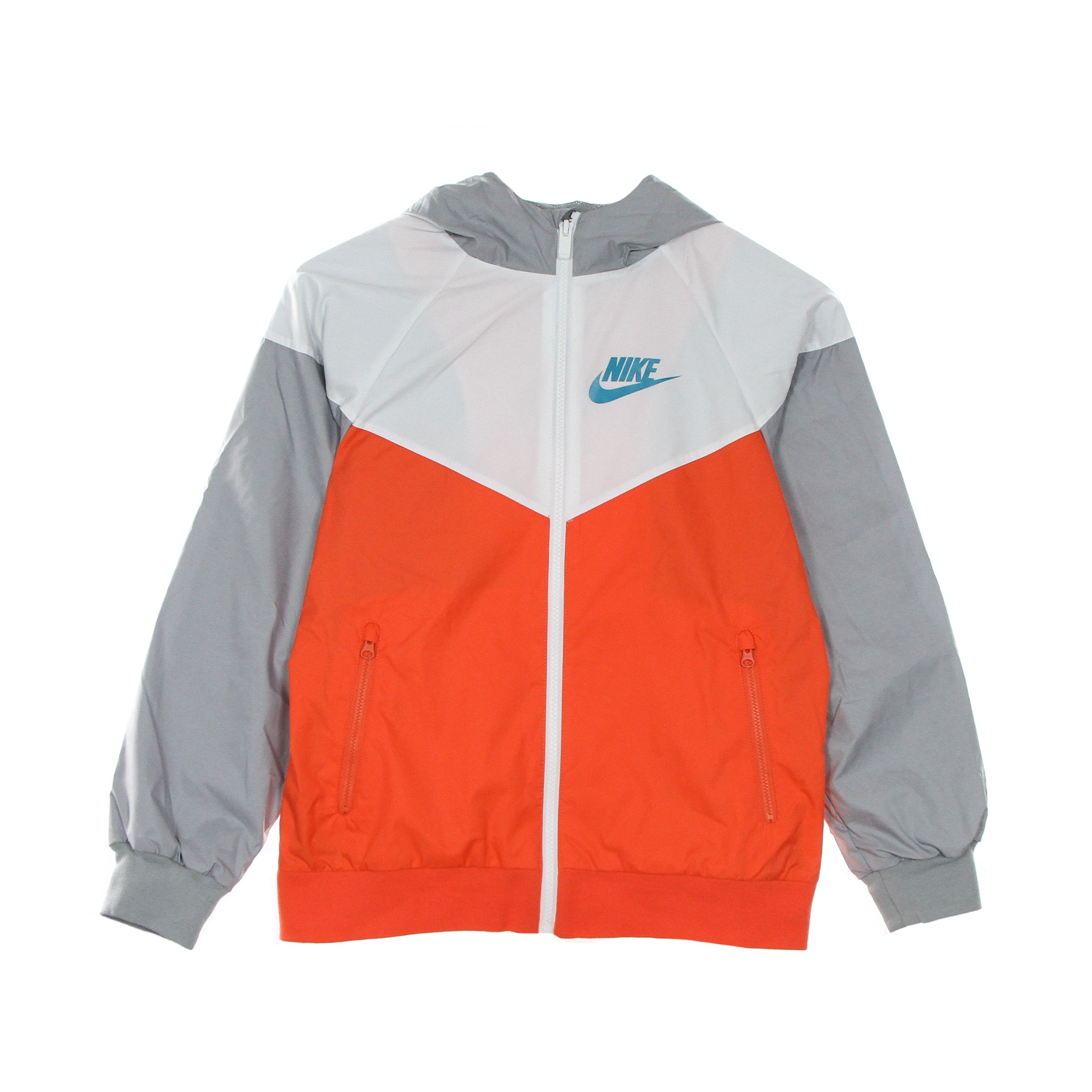Nike, Giacca A Vento Ragazzo Windrunner Jacket Hooded, Turf Orange/white/wolf Grey/aquamarine