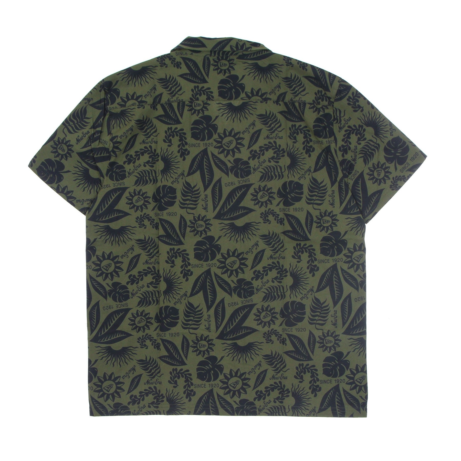 New Era, Camicia Manica Corta Uomo Ne Floral All Over Print Revere Shirt, New Olive/navy