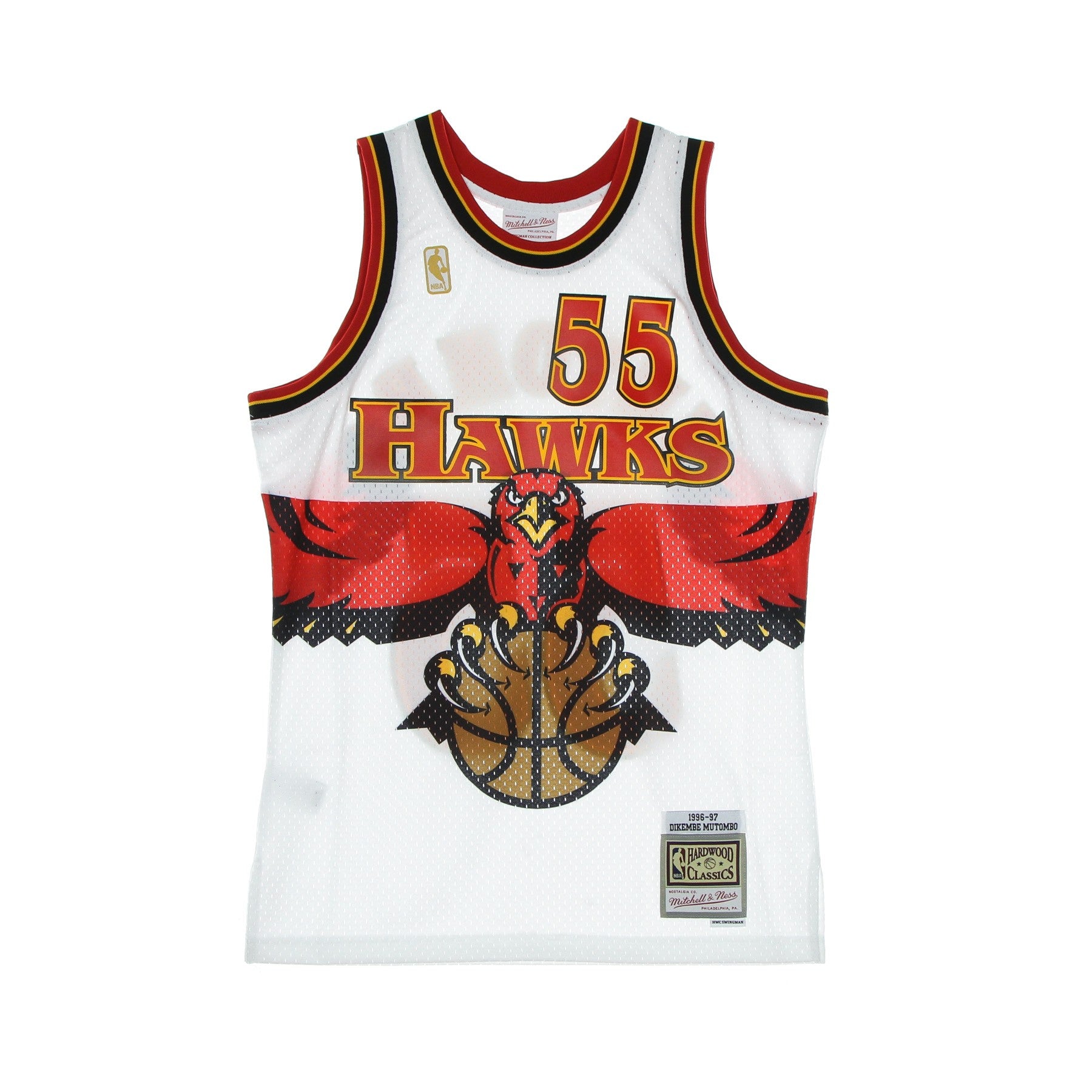 Canotta Basket Uomo Nba Swingman Jersey Hardwood Classics No 55 Dikembe Mutombo 1996-97 Atlhaw White/original Team Colors