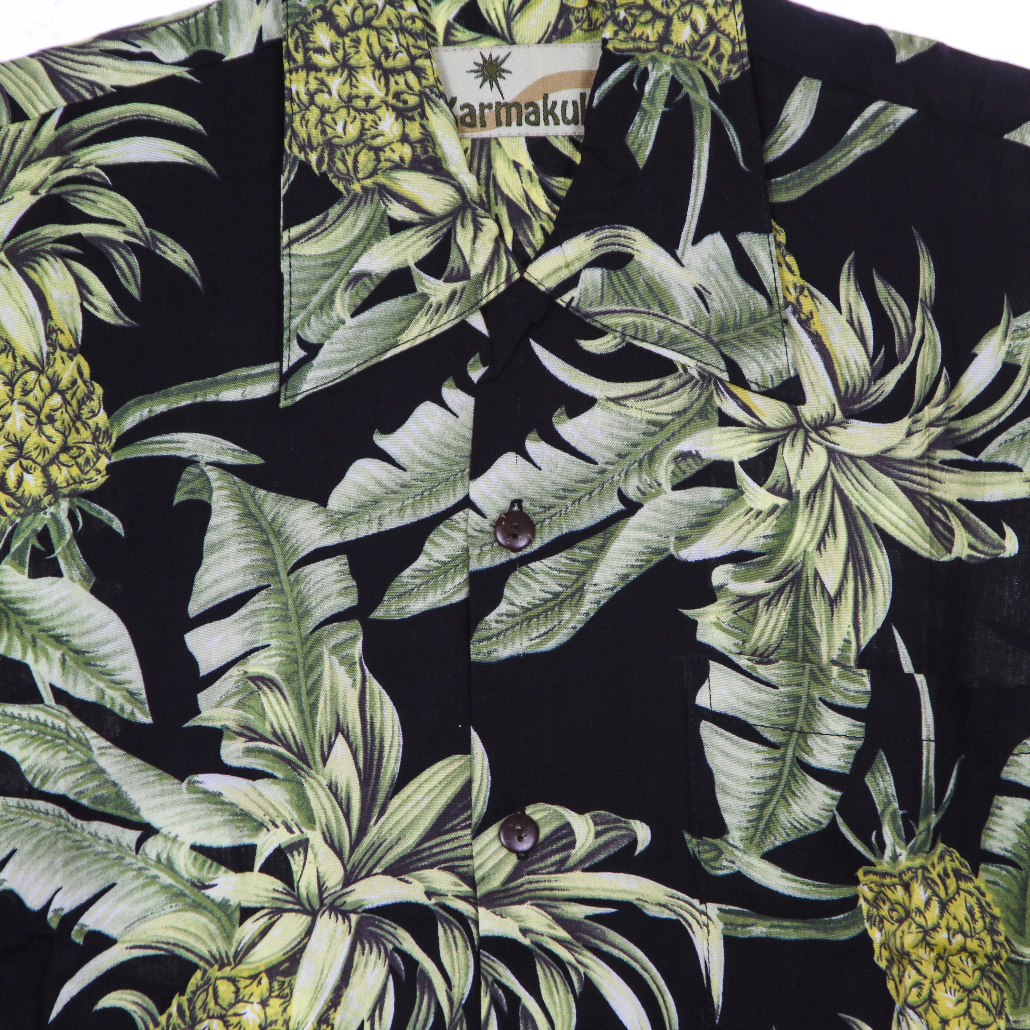Camicia Manica Corta Uomo Hawaiian Shirt Big Pineapple Black