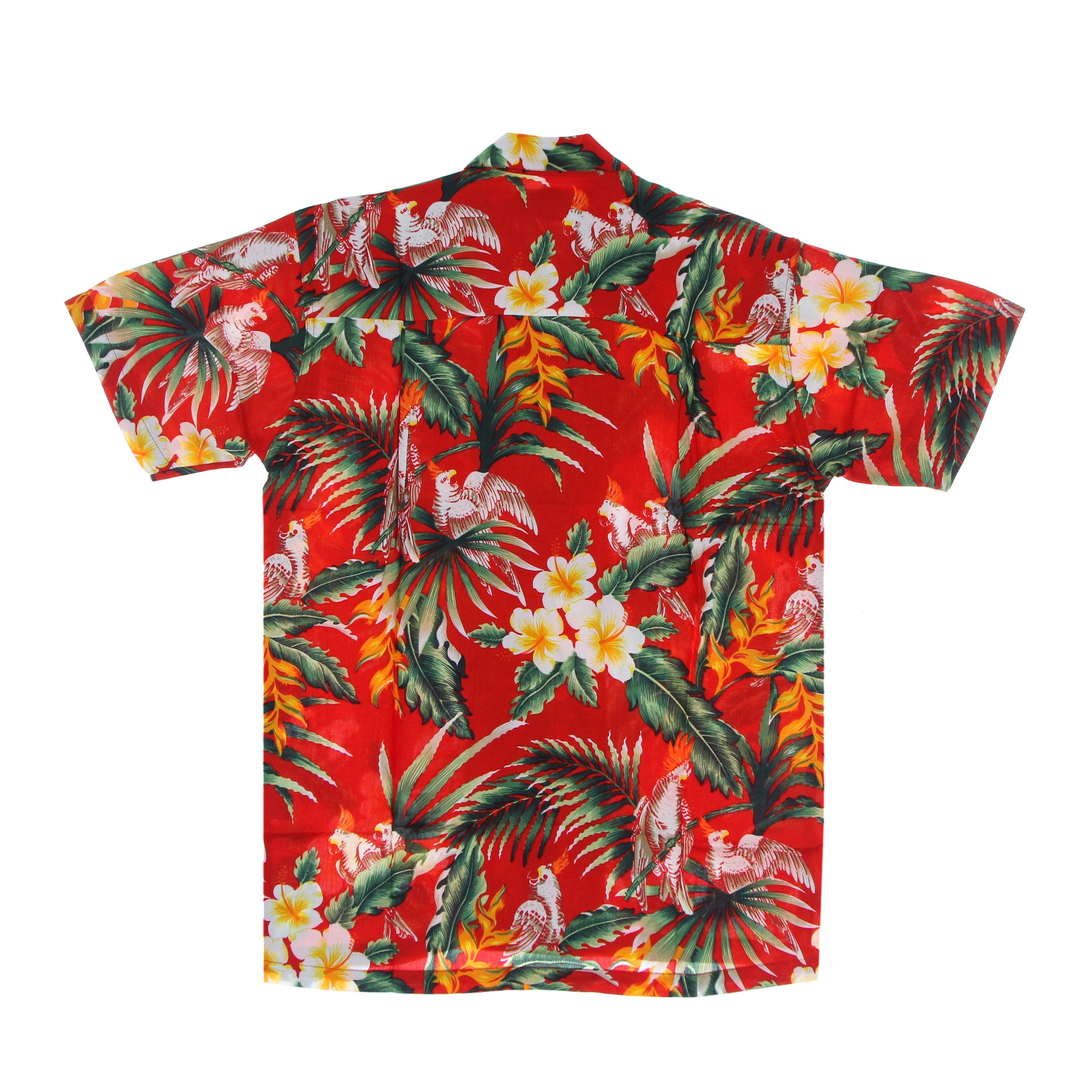 Camicia Manica Corta Uomo Hawaiian Shirt Paradise Birds Red