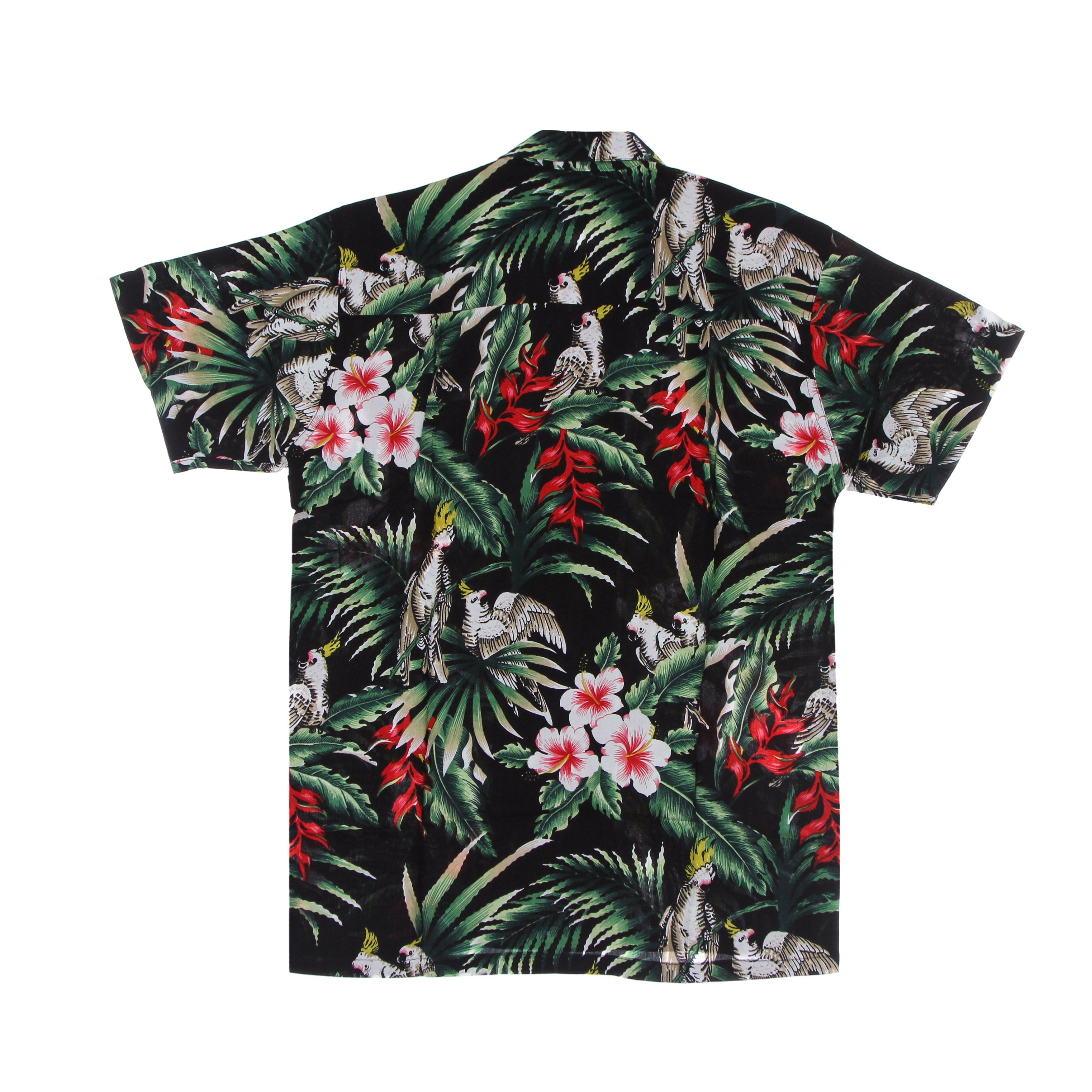 Camicia Manica Corta Uomo Hawaiian Shirt Paradise Birds Black
