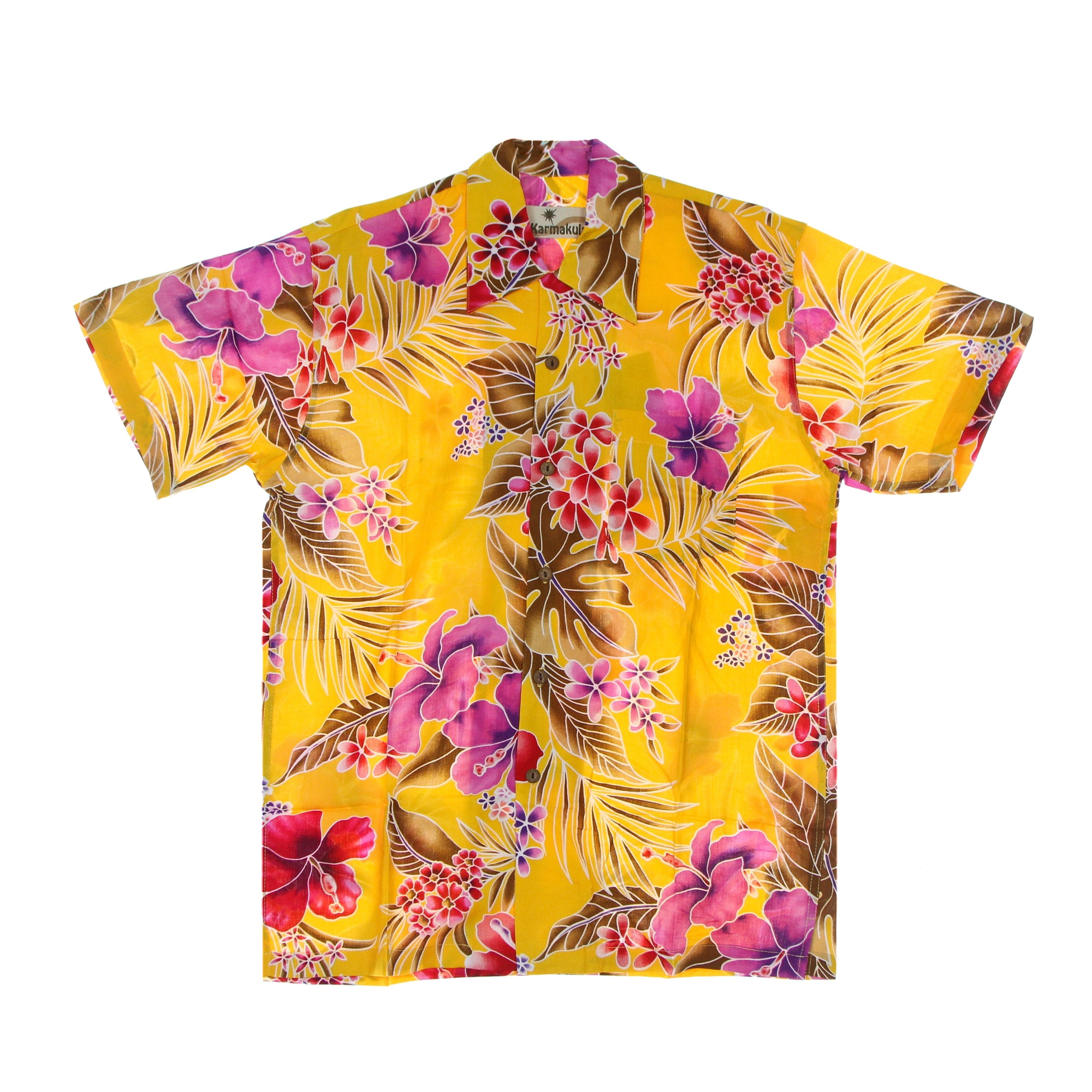 Short Sleeve Men's Hawaiian Shirt Fauna Yellow