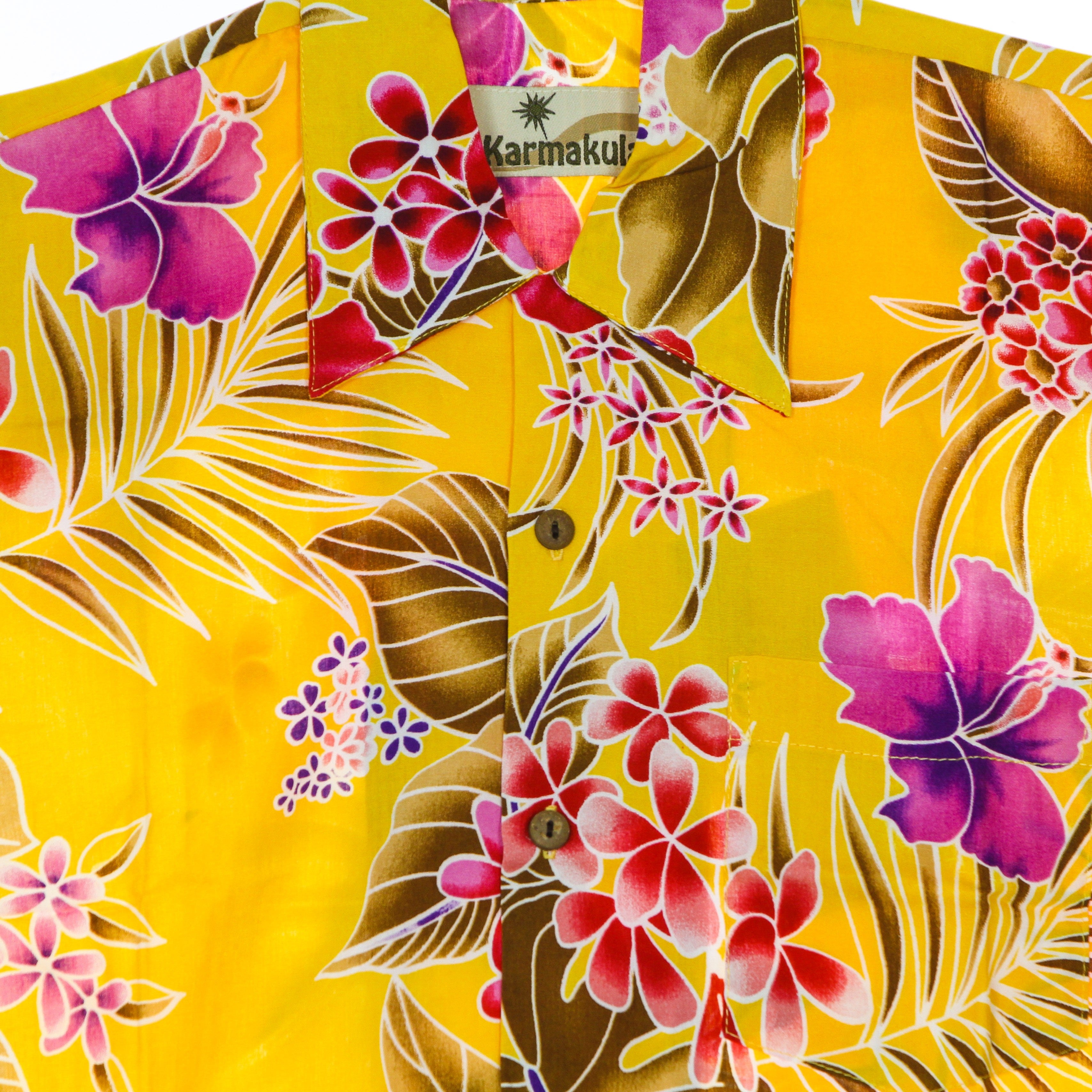 Short Sleeve Men's Hawaiian Shirt Fauna Yellow