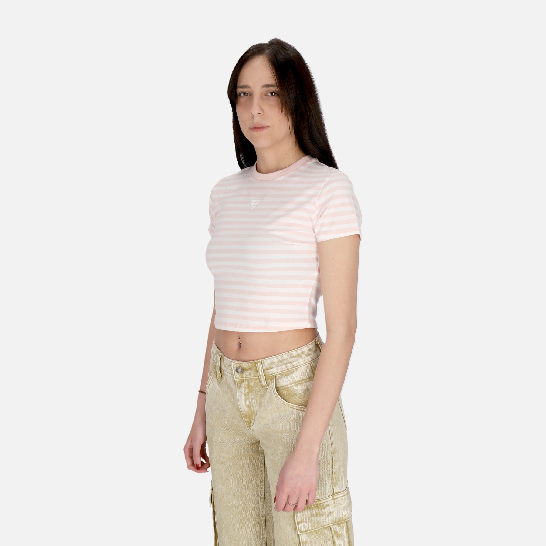 Women's Cropped T-Shirt W Go Core Striped Baby Tee Blush Cotton Multi