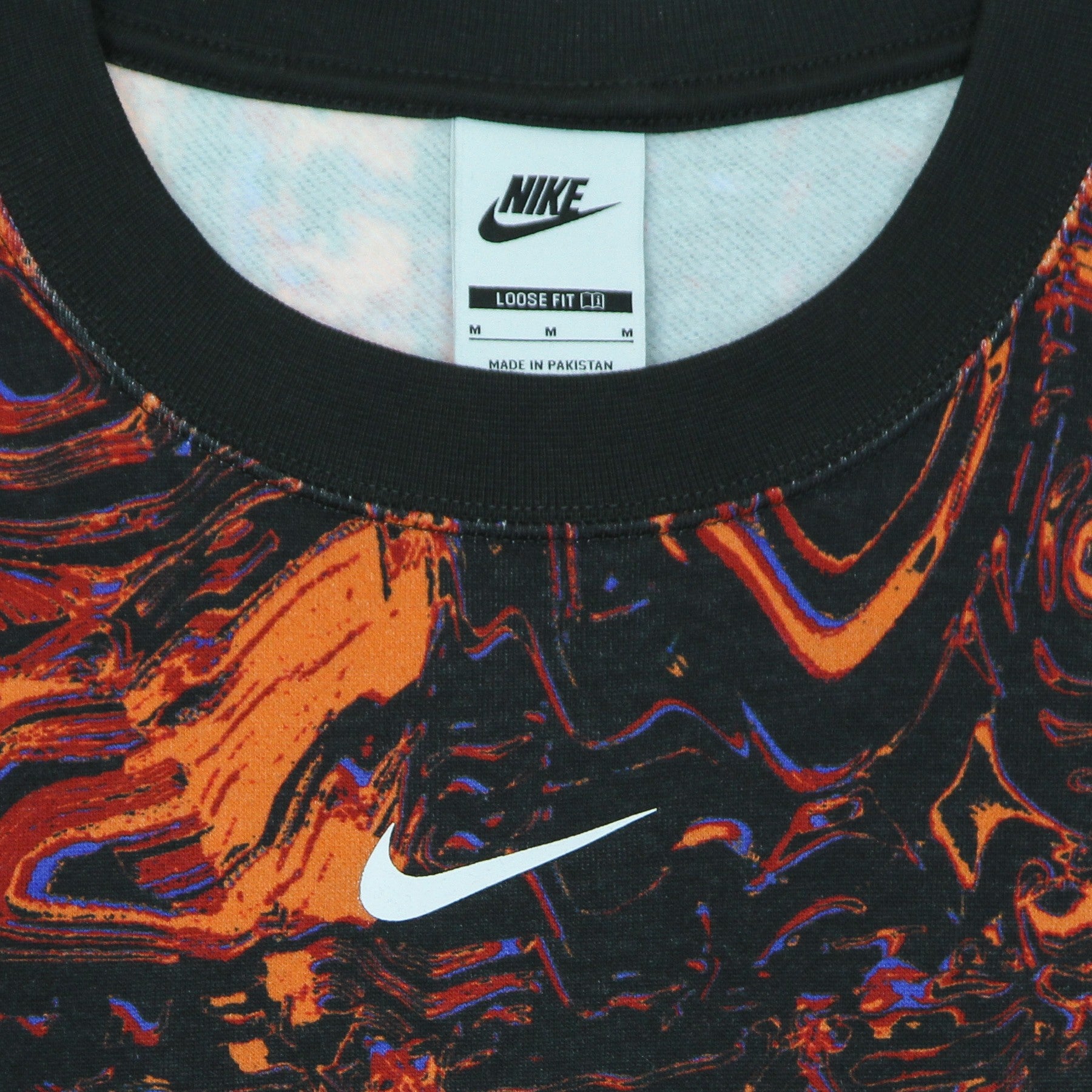 Nike, Felpa Girocollo Donna W Sportswear Trend Fleece Crew All Over Print, Black/orange