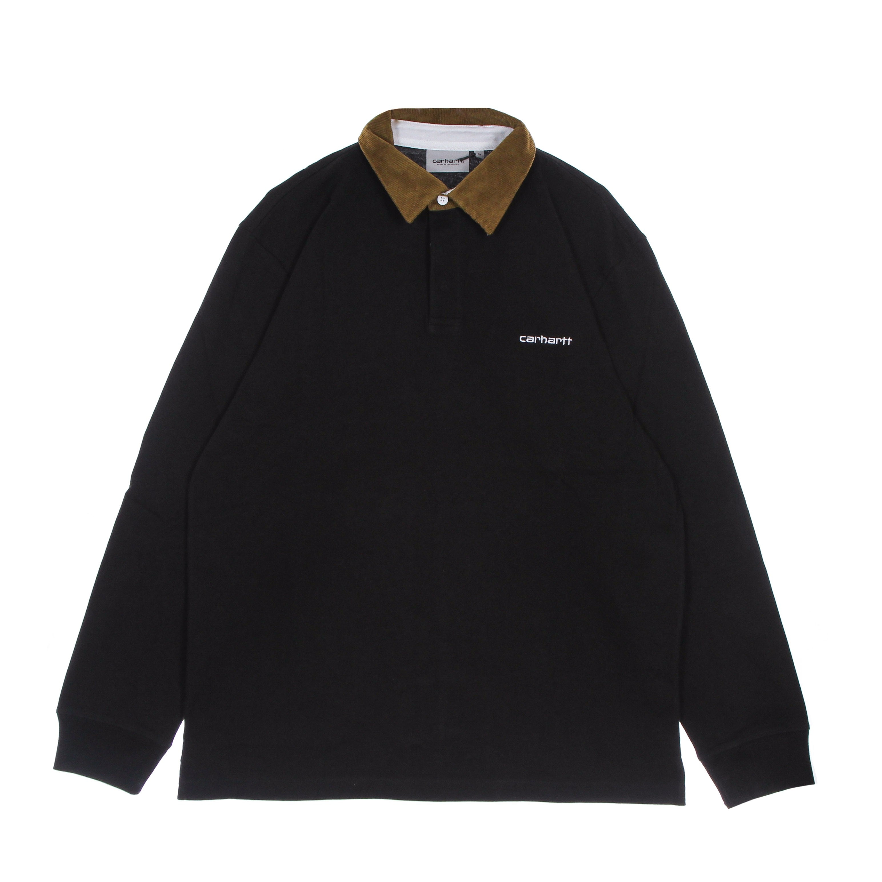 Men's Long Sleeve Polo Cord Rugby L/s Shirt Black/hamilton Brown/white