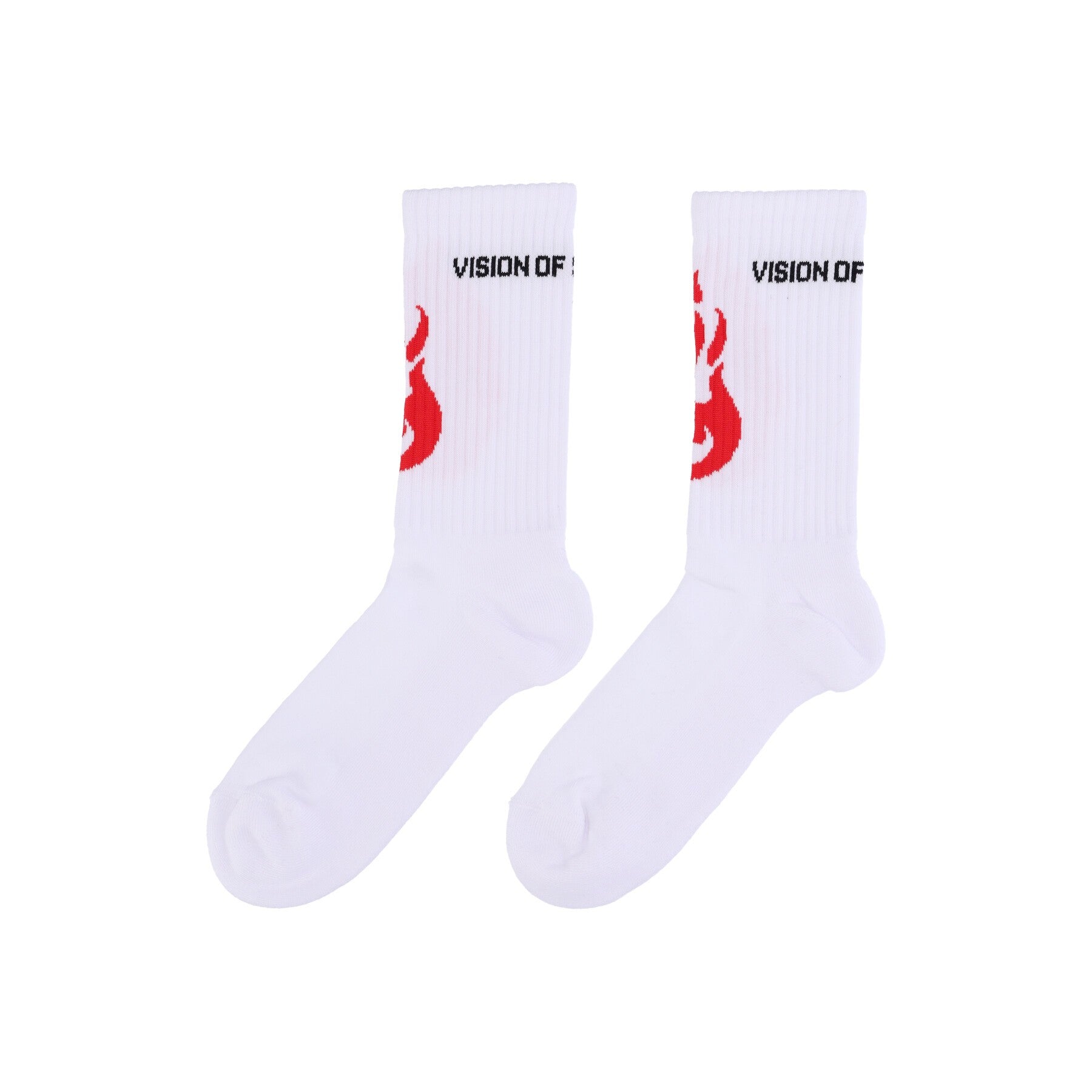 Vision Of Super, Calza Media Uomo Fire Logo Socks, White/red