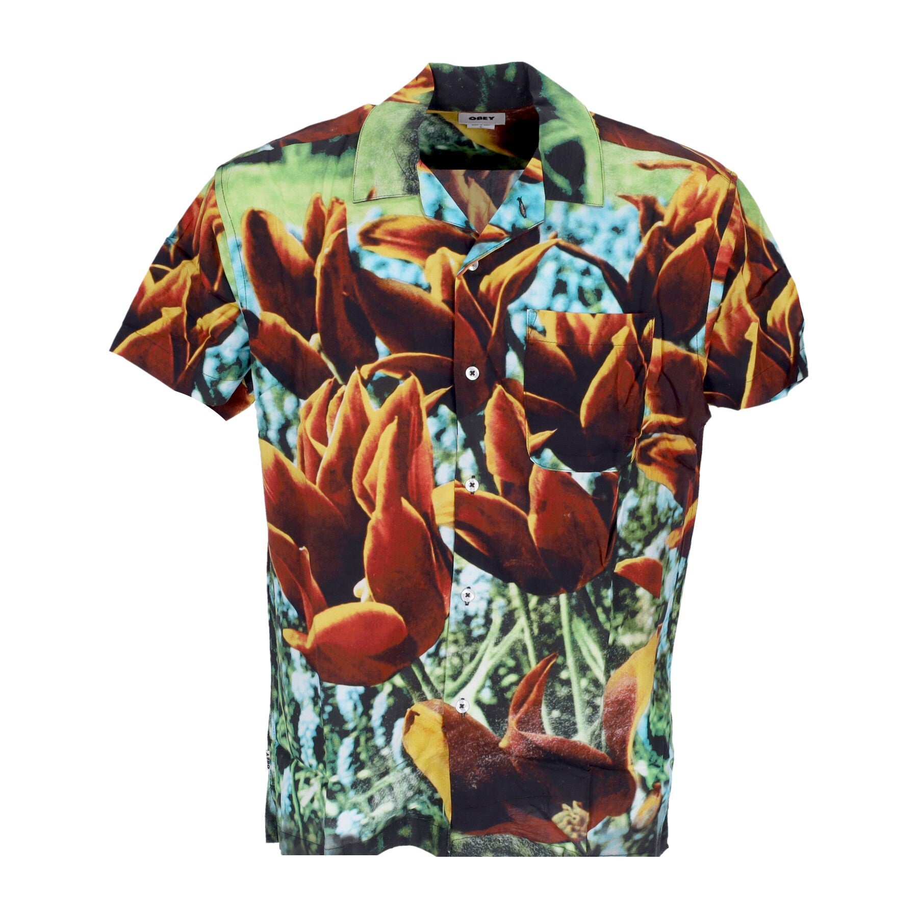 Obey, Camicia Manica Corta Uomo Bloom Woven Shirt, Orange Multi