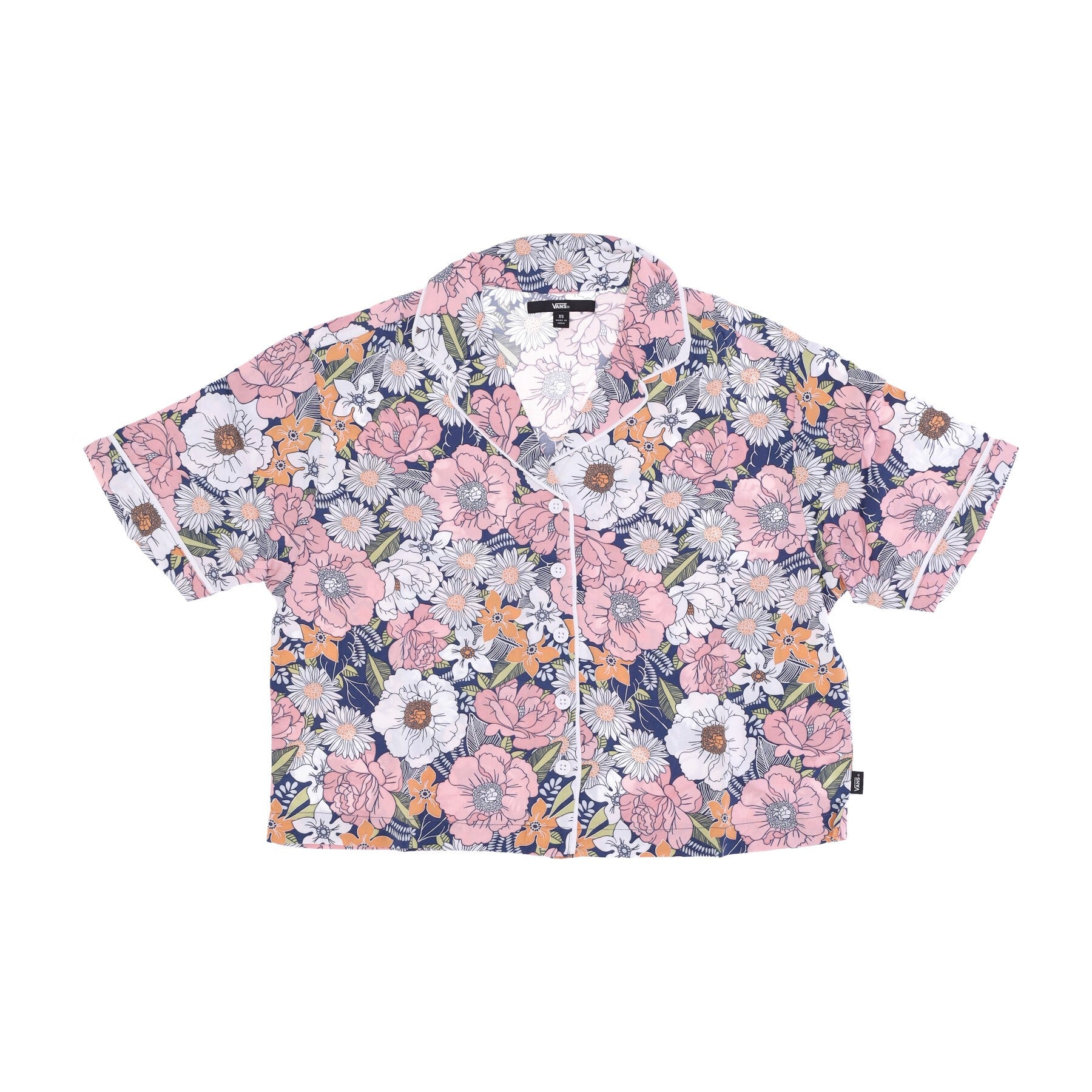 Retro Floral Woven Women's Short Sleeve Shirt Retro Floral