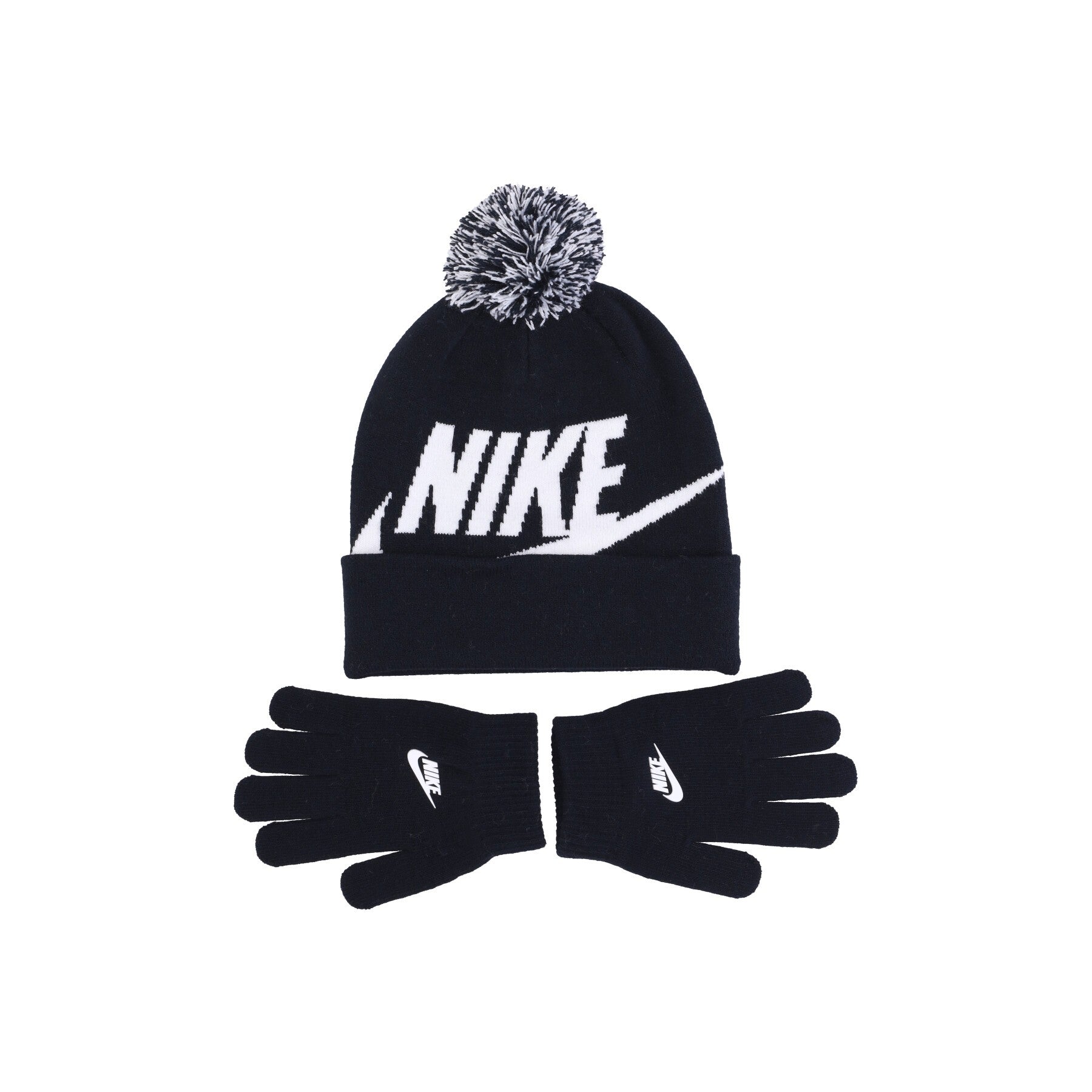 Hat+gloves set Boy Swoosh Pom Beanie Gloves Set Black