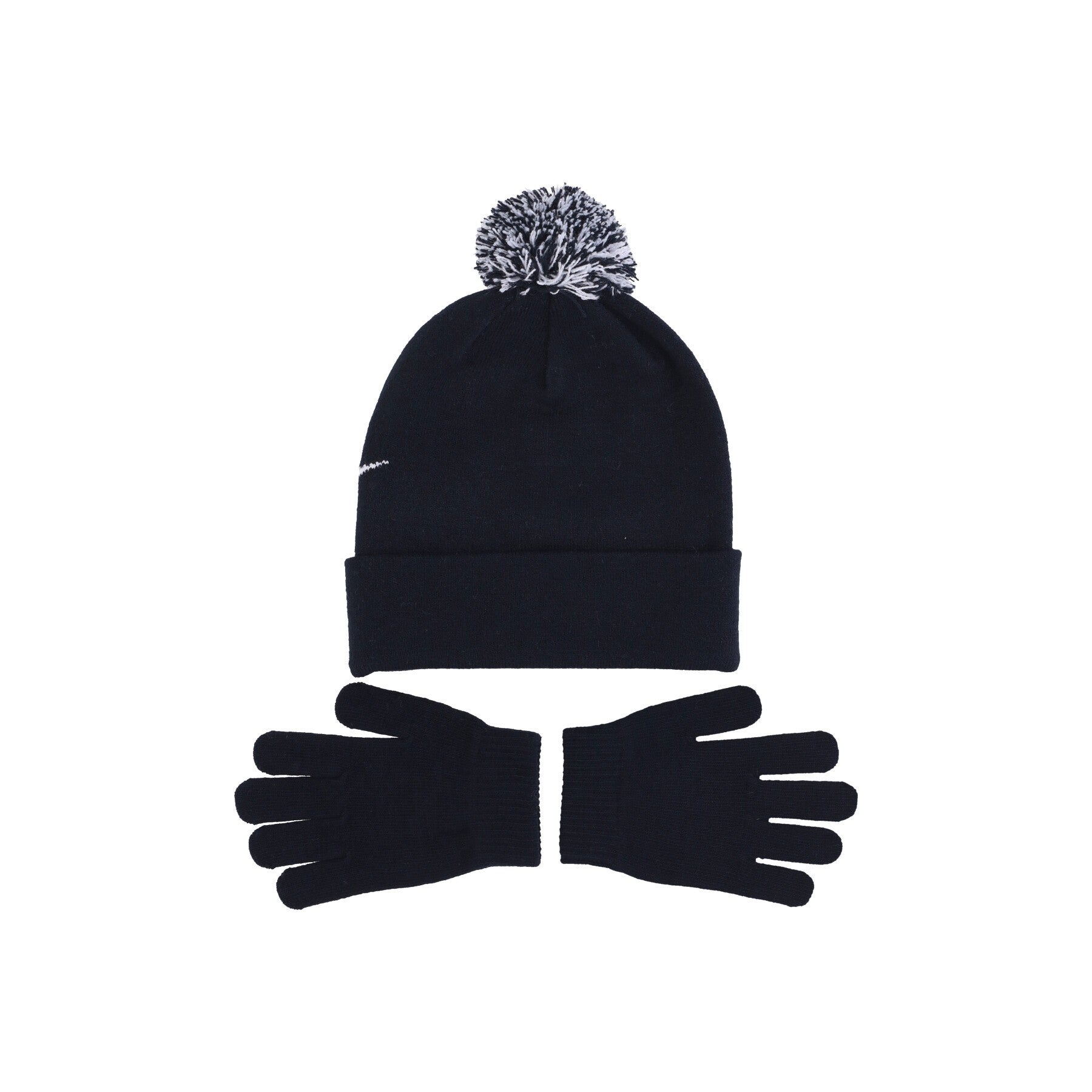 Hat+gloves set Boy Swoosh Pom Beanie Gloves Set Black