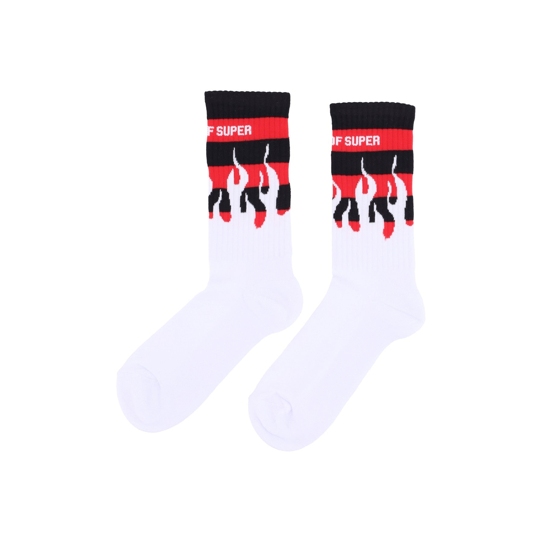 Vision Of Super, Calza Media Uomo Flames Socks, White/red/black