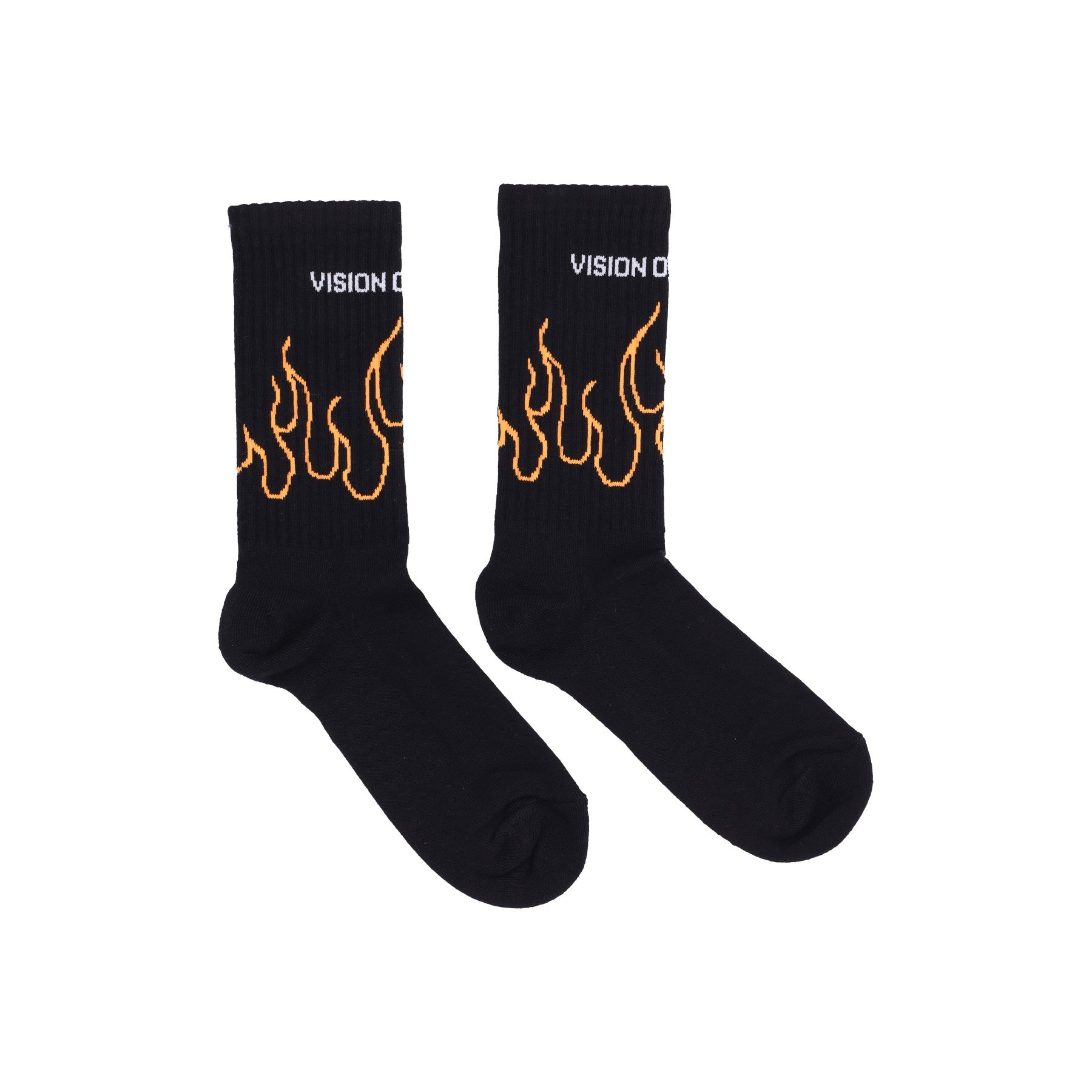 Vision Of Super, Calza Media Uomo Flames Contour Socks, Black/orange