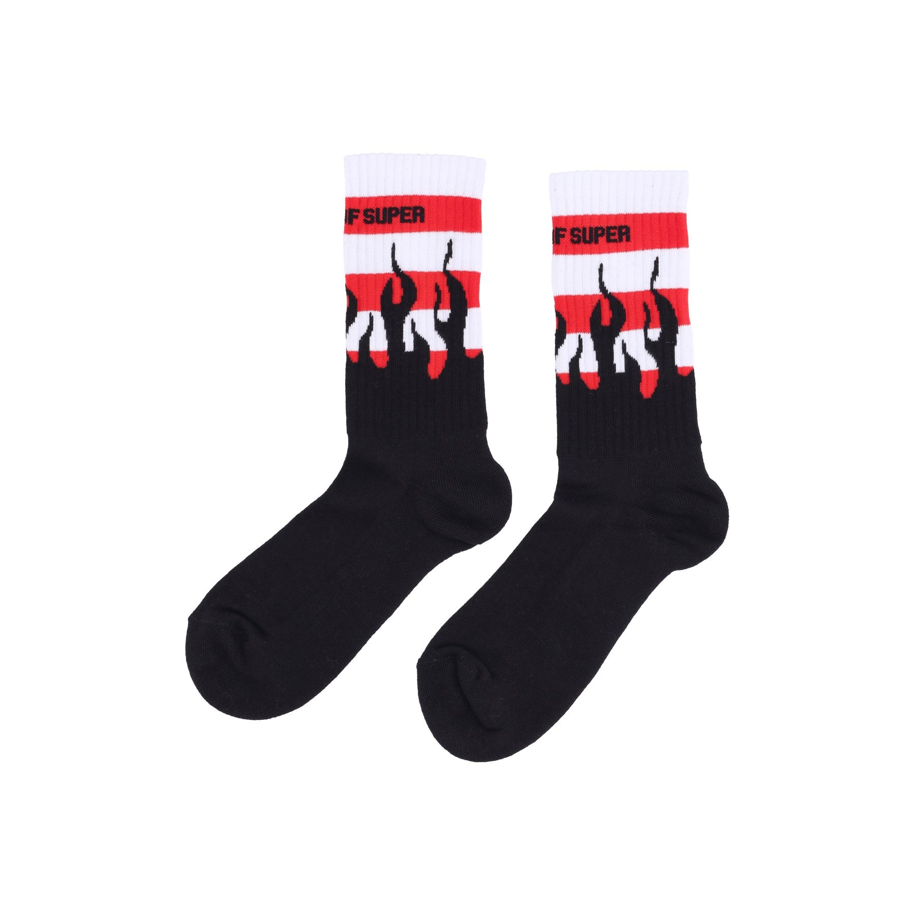 Vision Of Super, Calza Media Uomo Flames Socks, Black/red/white