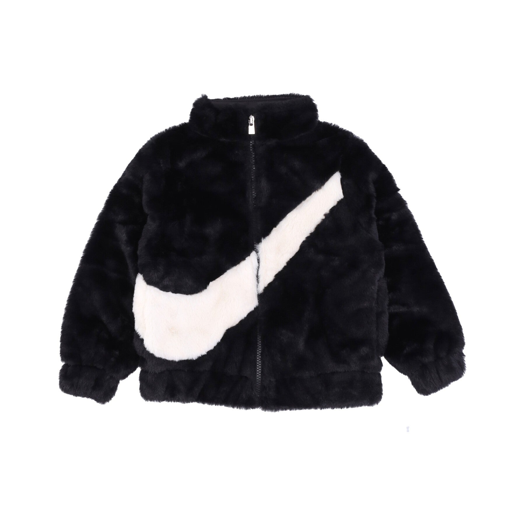 Nike, Pelliccia Bambina Big Swoosh Faux Fur Jacket, Black/white