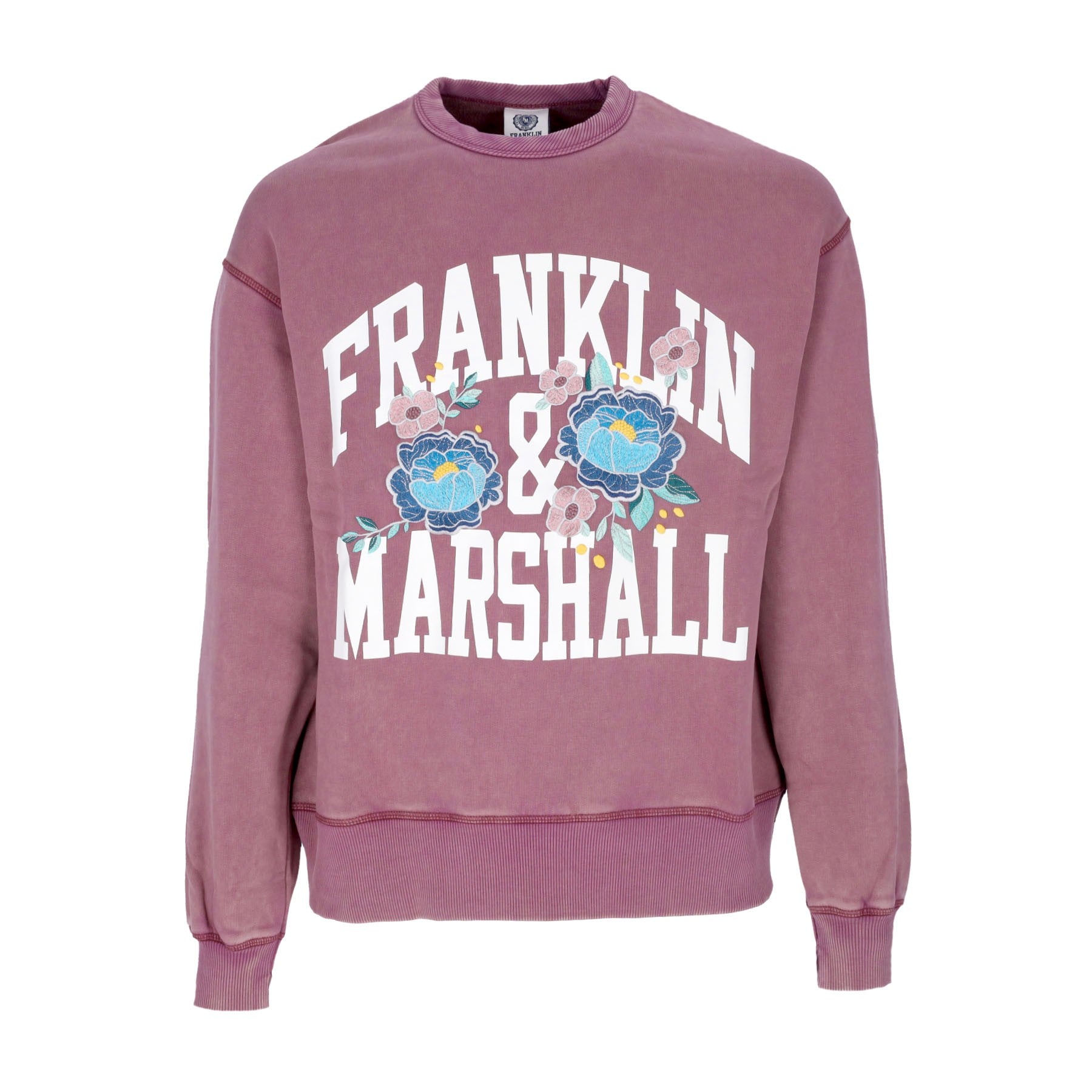Women's Crewneck Sweatshirt Arch Letter Print And Flower Embroidery Crewneck Pink