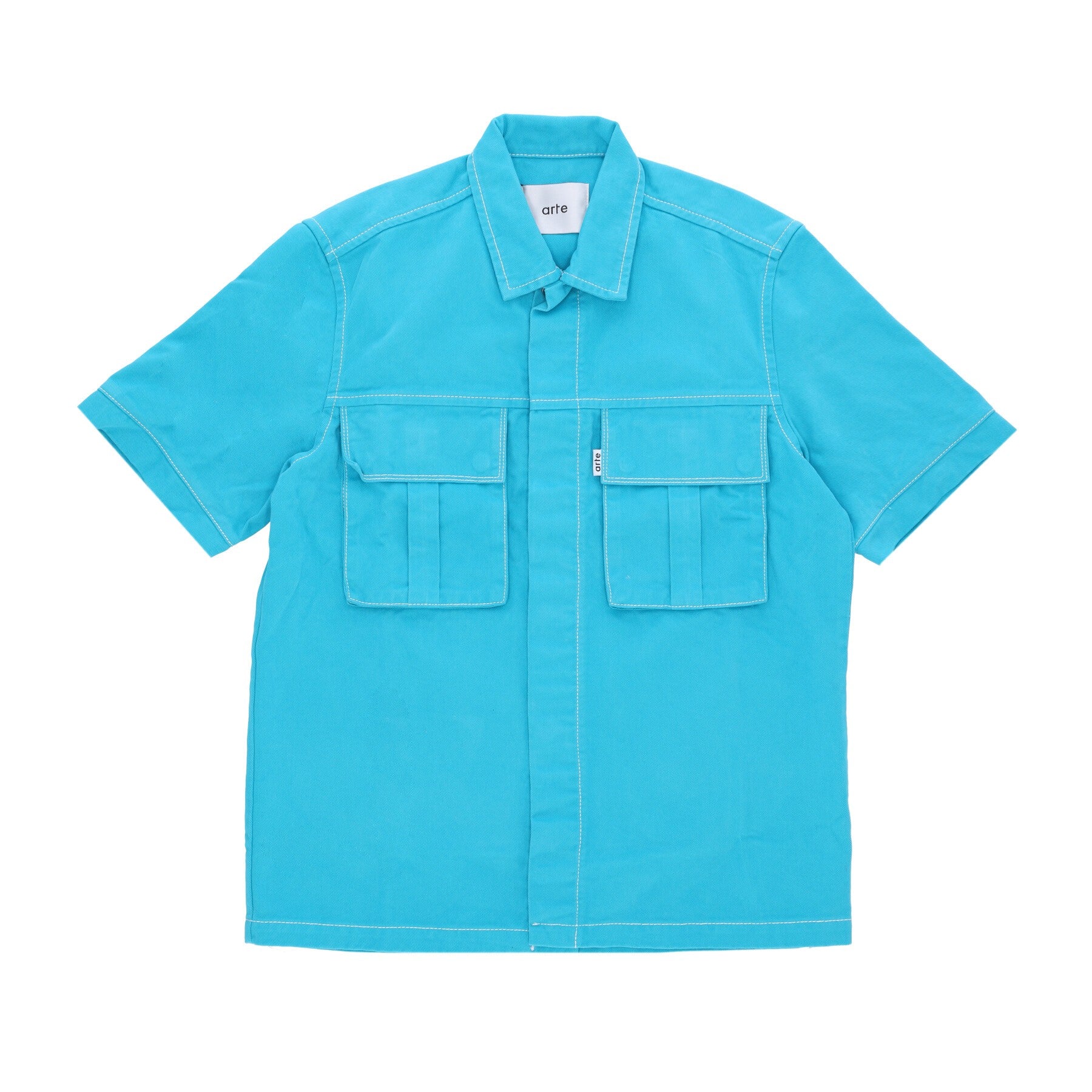 Arte, Camicia Manica Corta Uomo Peter Detail Pocket Twill Shirt, Lake Blue