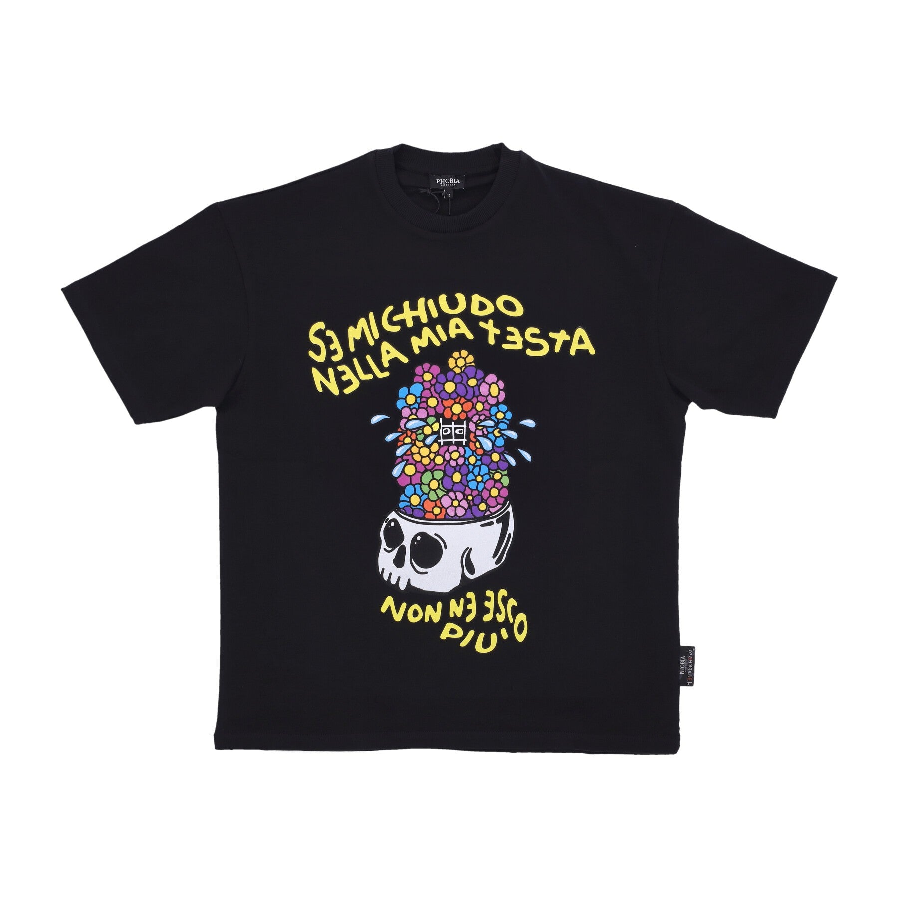 Men's T-Shirt Skull &amp; Flower Print Tee X Testa Di Chezzo Black