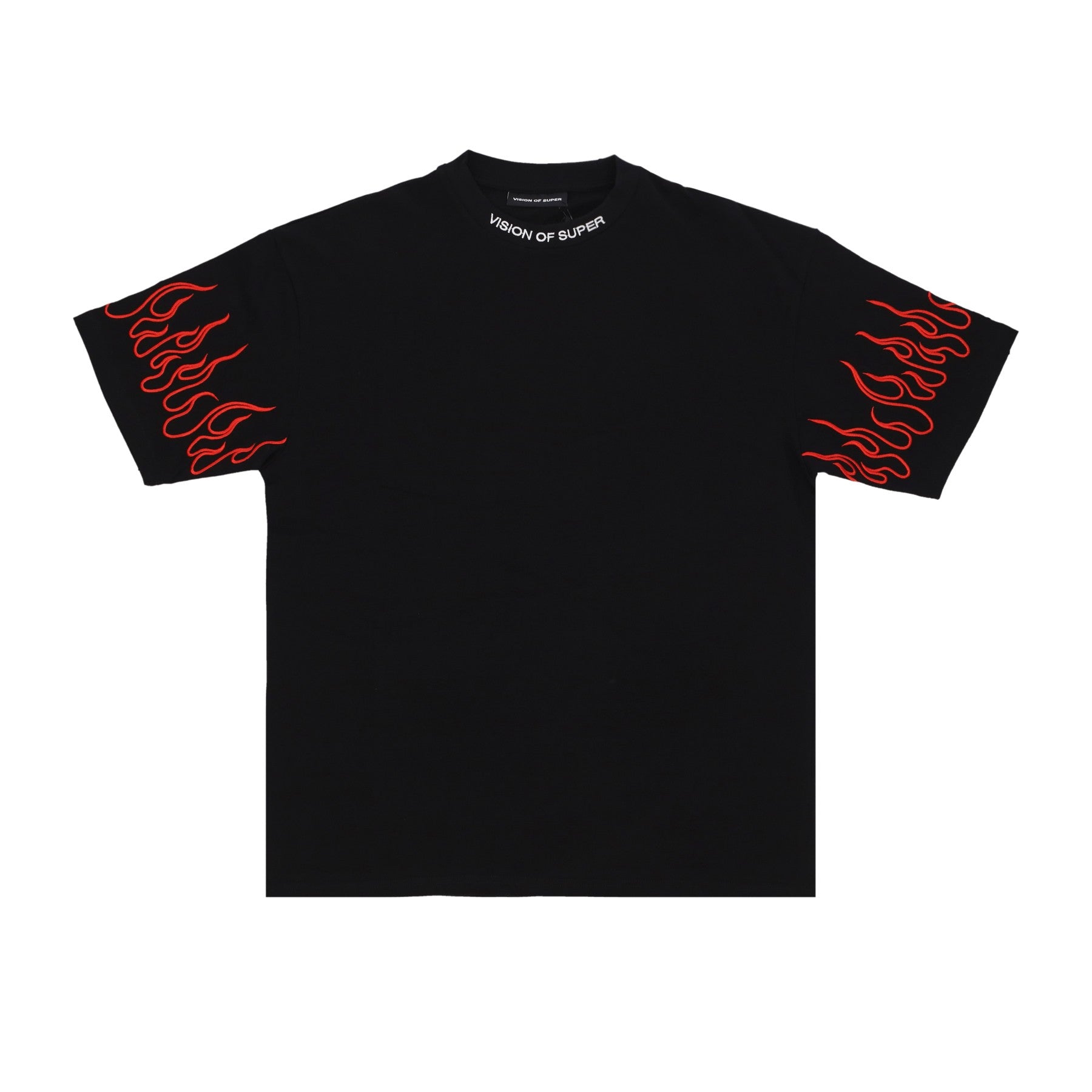 Vision Of Super, Maglietta Uomo Embroidered Flames Tee, Black/red