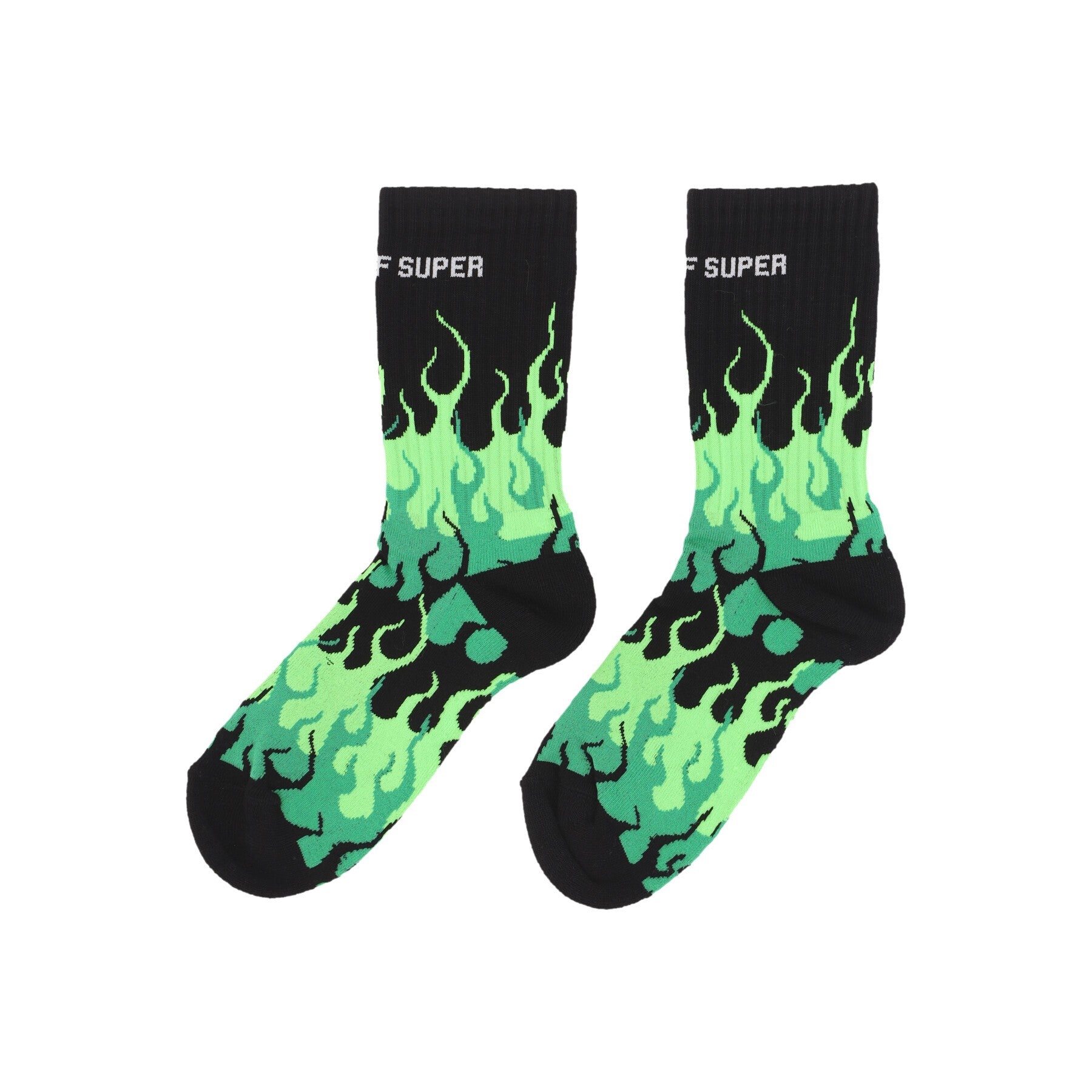 Vision Of Super, Calza Media Uomo Logo Flames Socks, Black/green/white