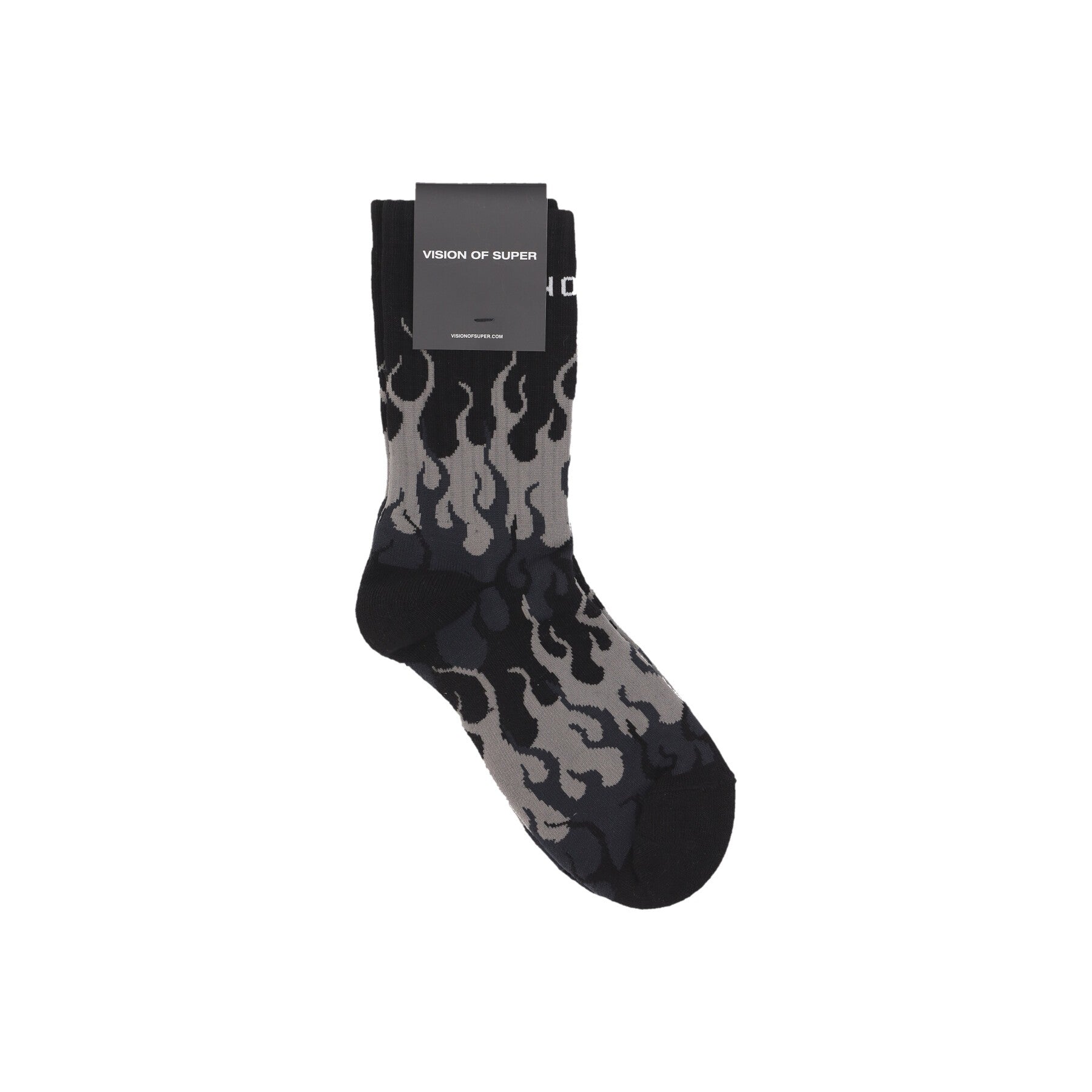 Vision Of Super, Calza Media Uomo Logo Flames Socks, Black/grey/white