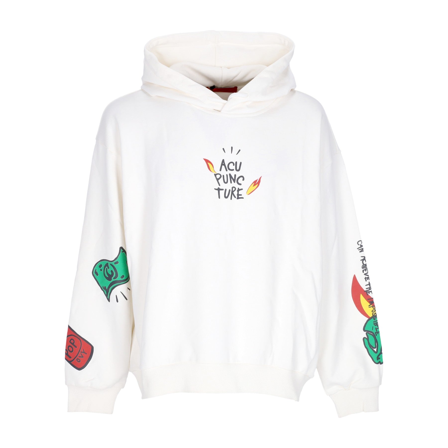 Acupuncture Felpa Leggera Cappuccio Uomo Flamed Logo Hoodie White