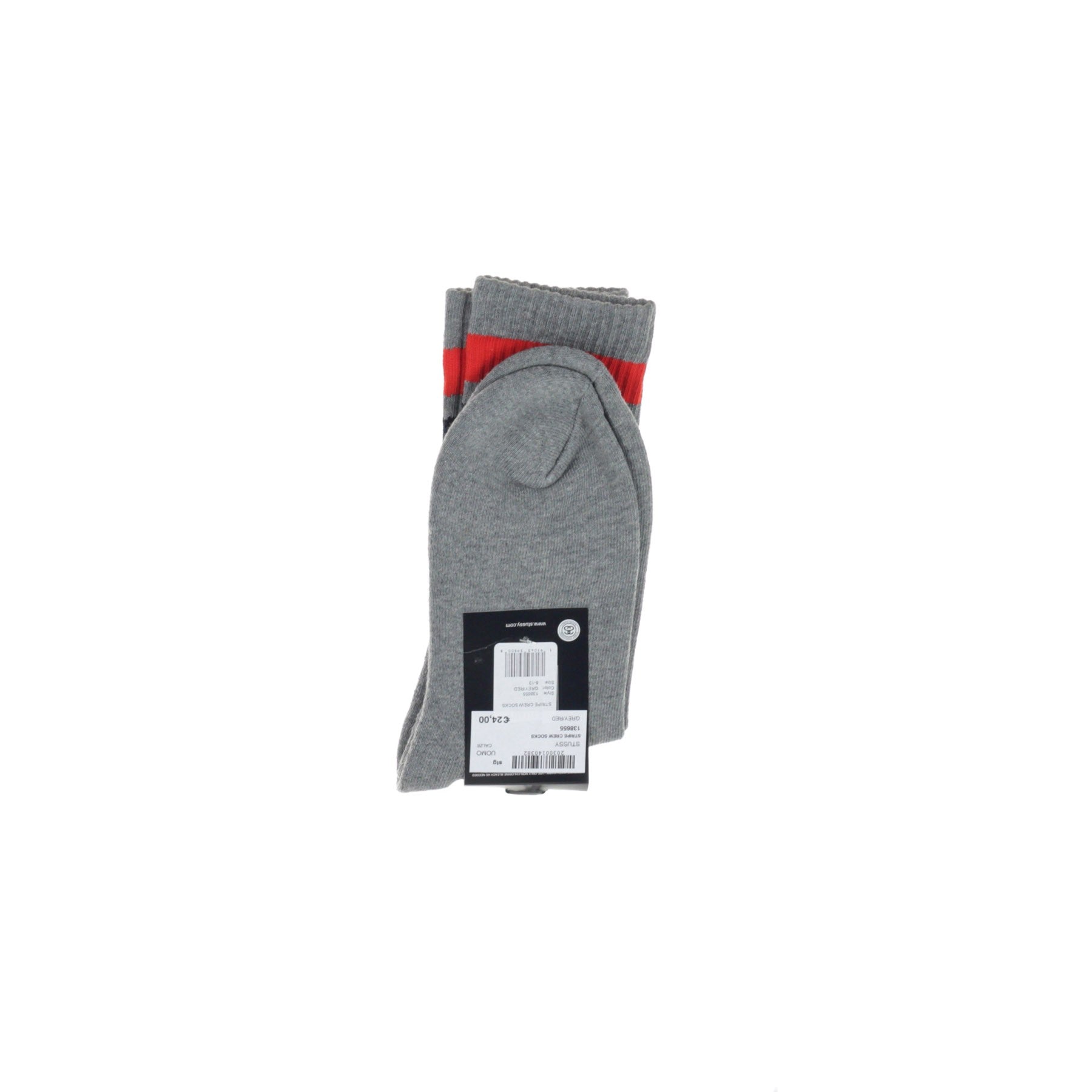 Medium Men's Sock Stripe Crew Socks Grey/red