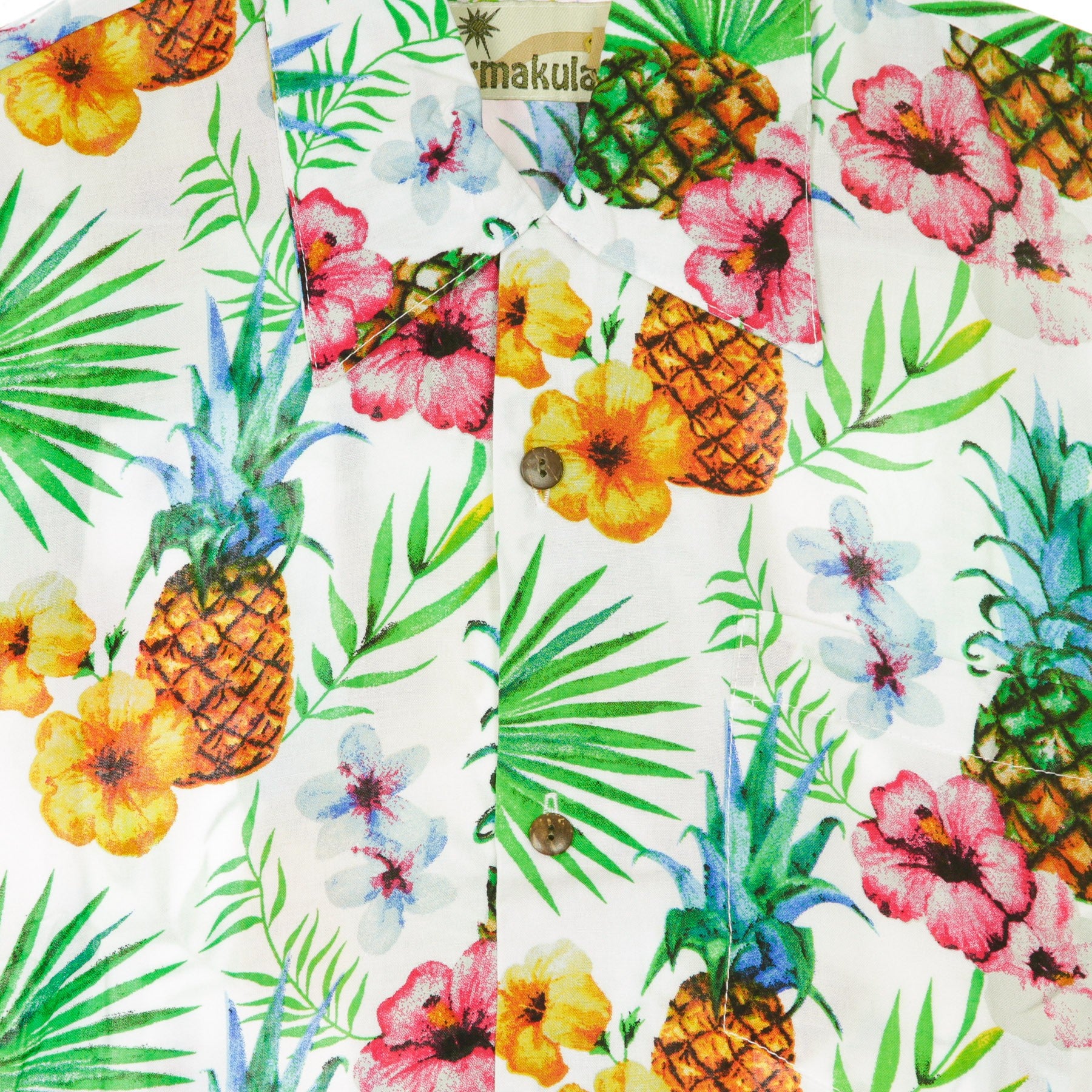 Camicia Manica Corta Uomo Hawaiian Shirt Pineapple Off White HS-1