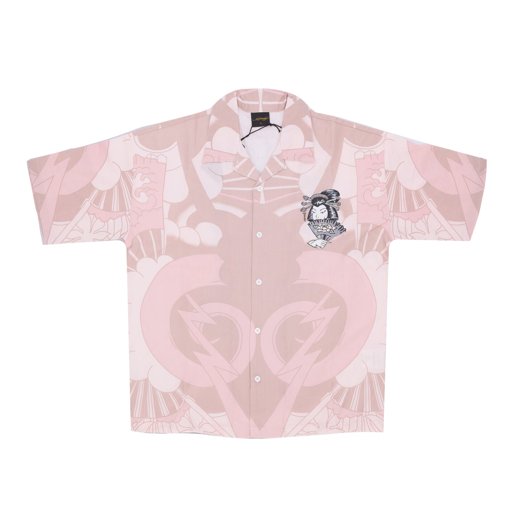Camicia Manica Corta Uomo Geisha Fan Camp Shirt Pink/dusty Pink ED3934