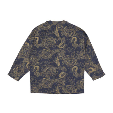 Camicia Manica Lunga Uomo Chinese Dragon Pattern Kimono Shirt Navy/gold SH711-SY-03