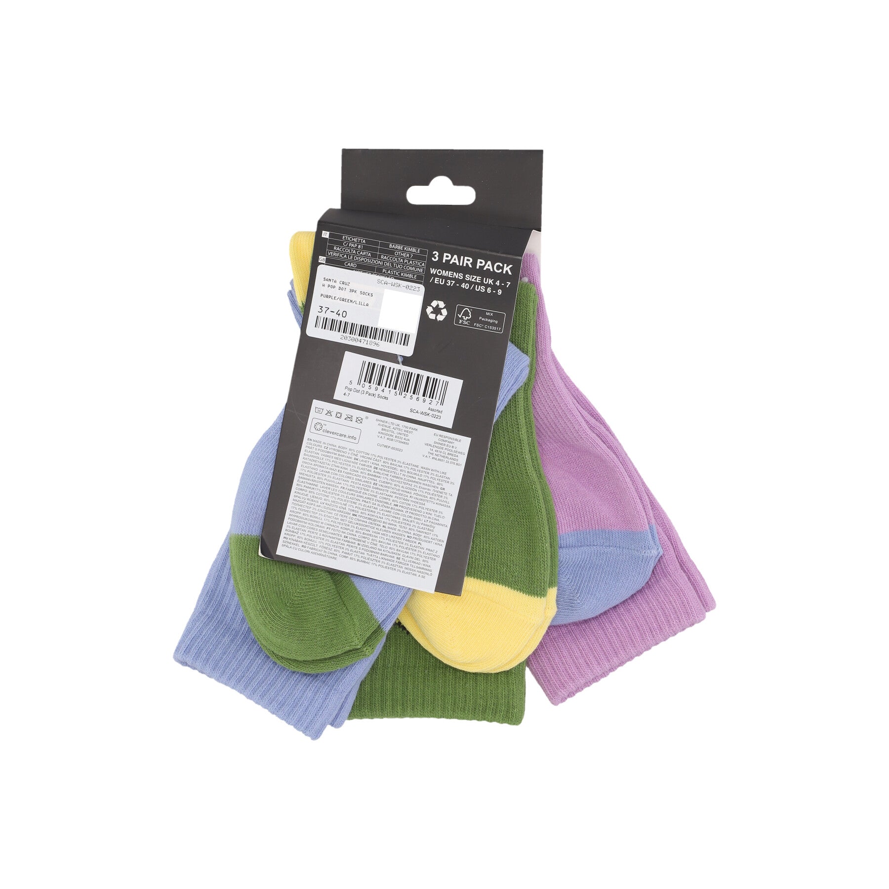 Calza Media Donna W Pop Dot 3pk Socks Purple/green/lilla SCA-WSK-0223