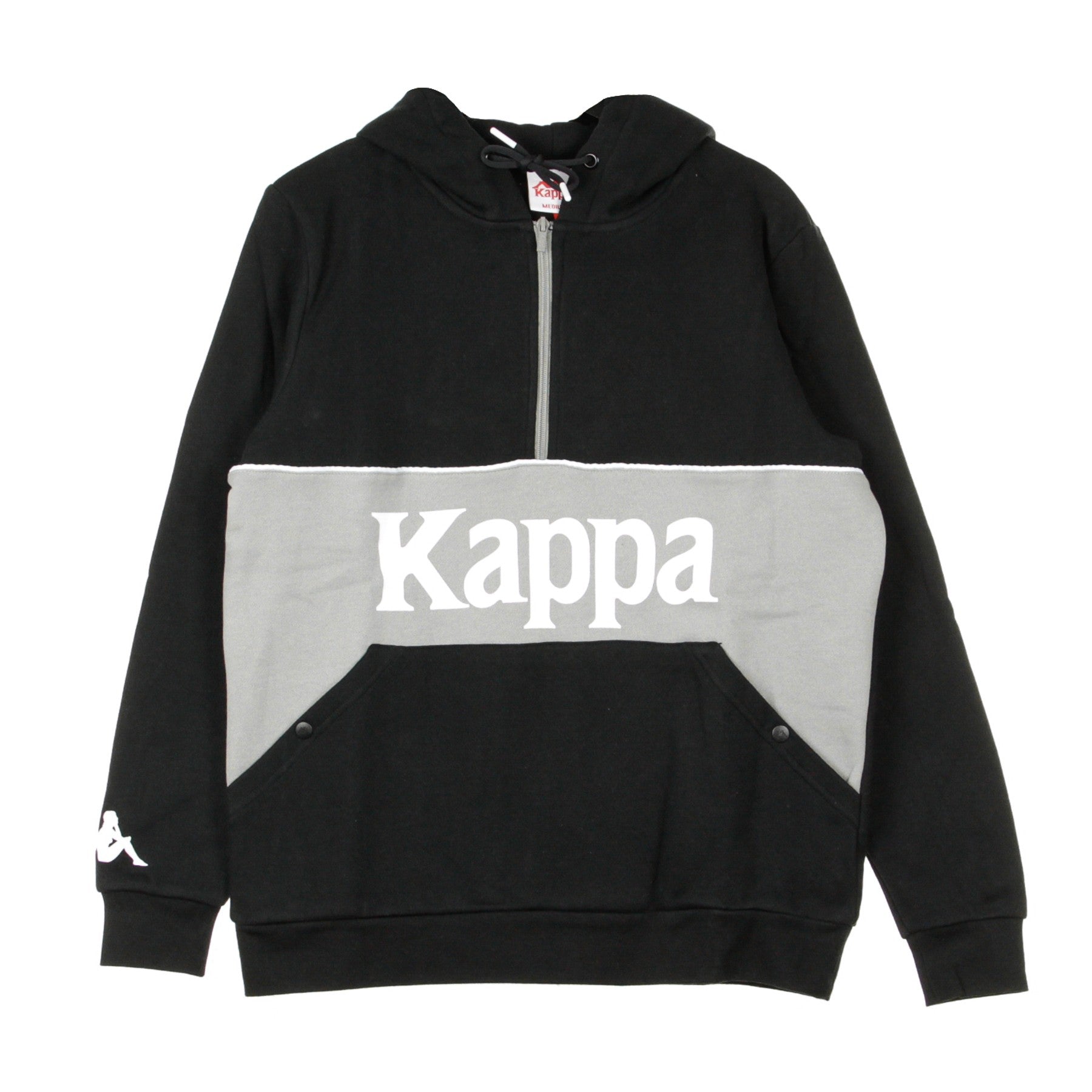 Kappa, Felpa Cappuccio Zip Uomo Authentic 90 Barna, Black/grey Flint/white