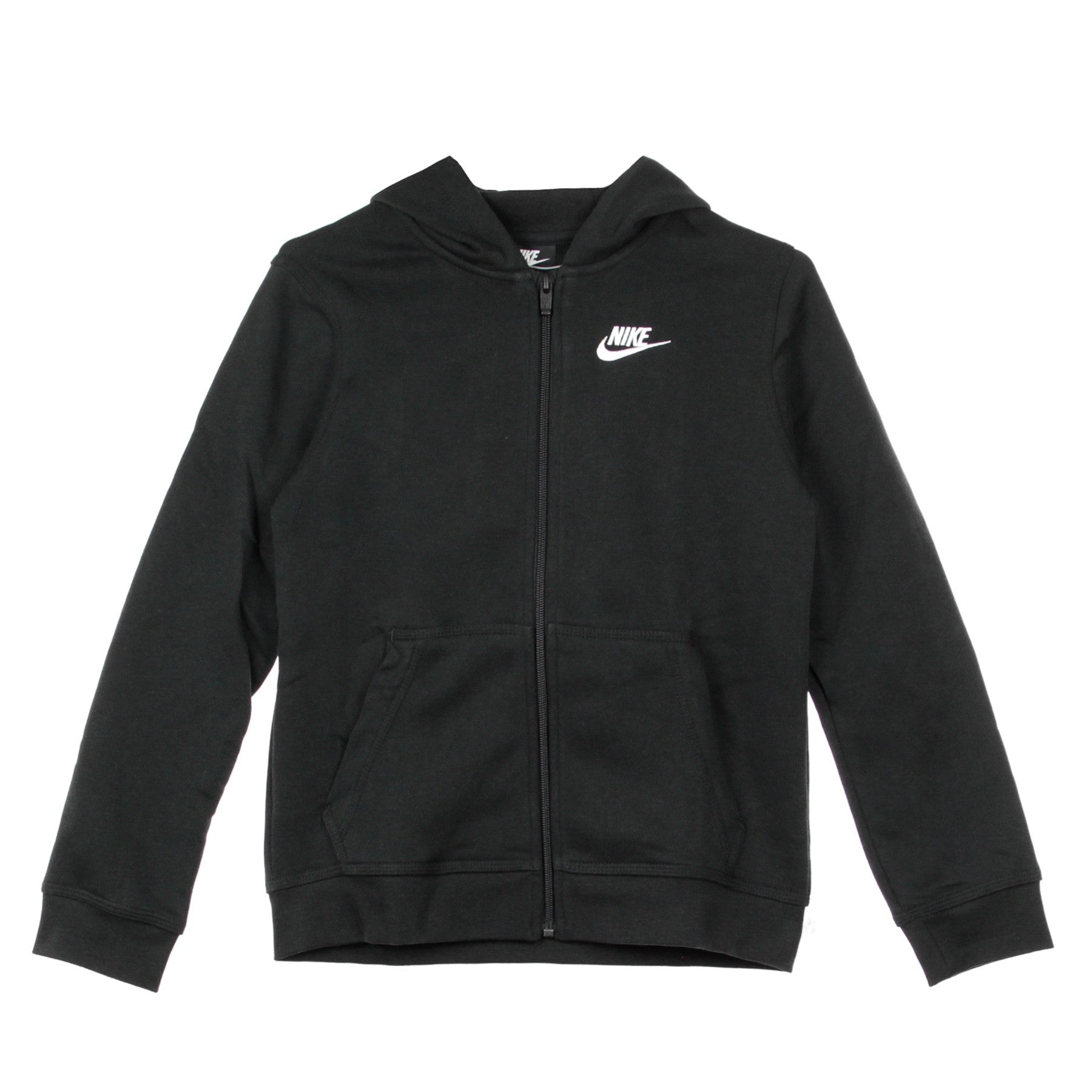 Nike, Felpa Cappuccio Zip Ragazzo Hoodie Club, Black/black/white
