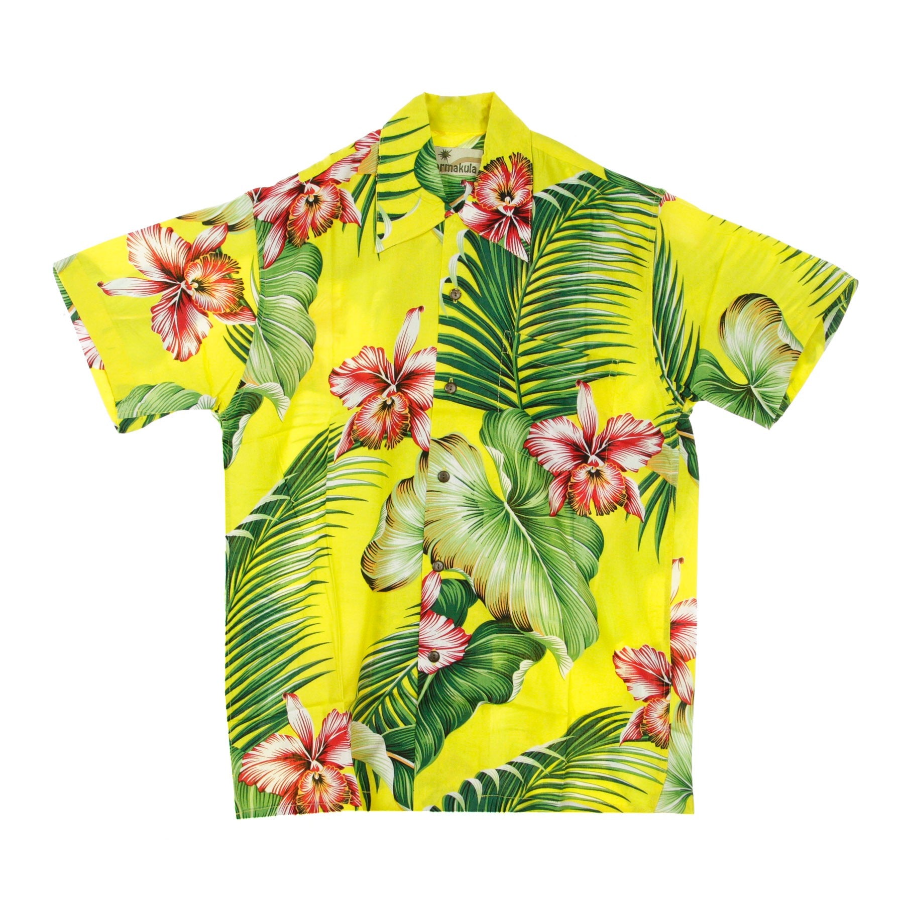 Camicia Manica Corta Uomo Hawaiian Shirt Manoa Yellow