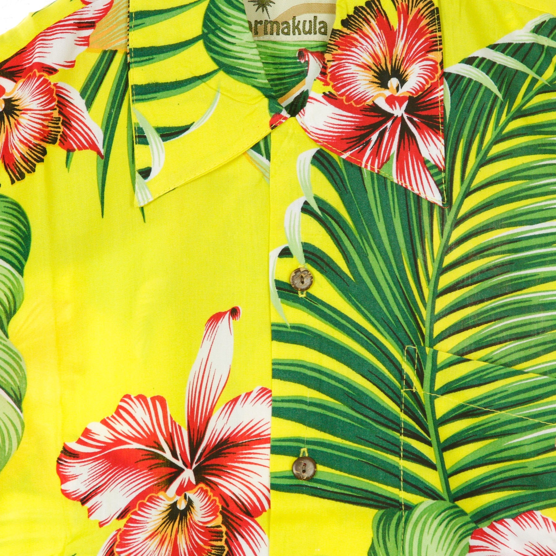 Camicia Manica Corta Uomo Hawaiian Shirt Manoa Yellow