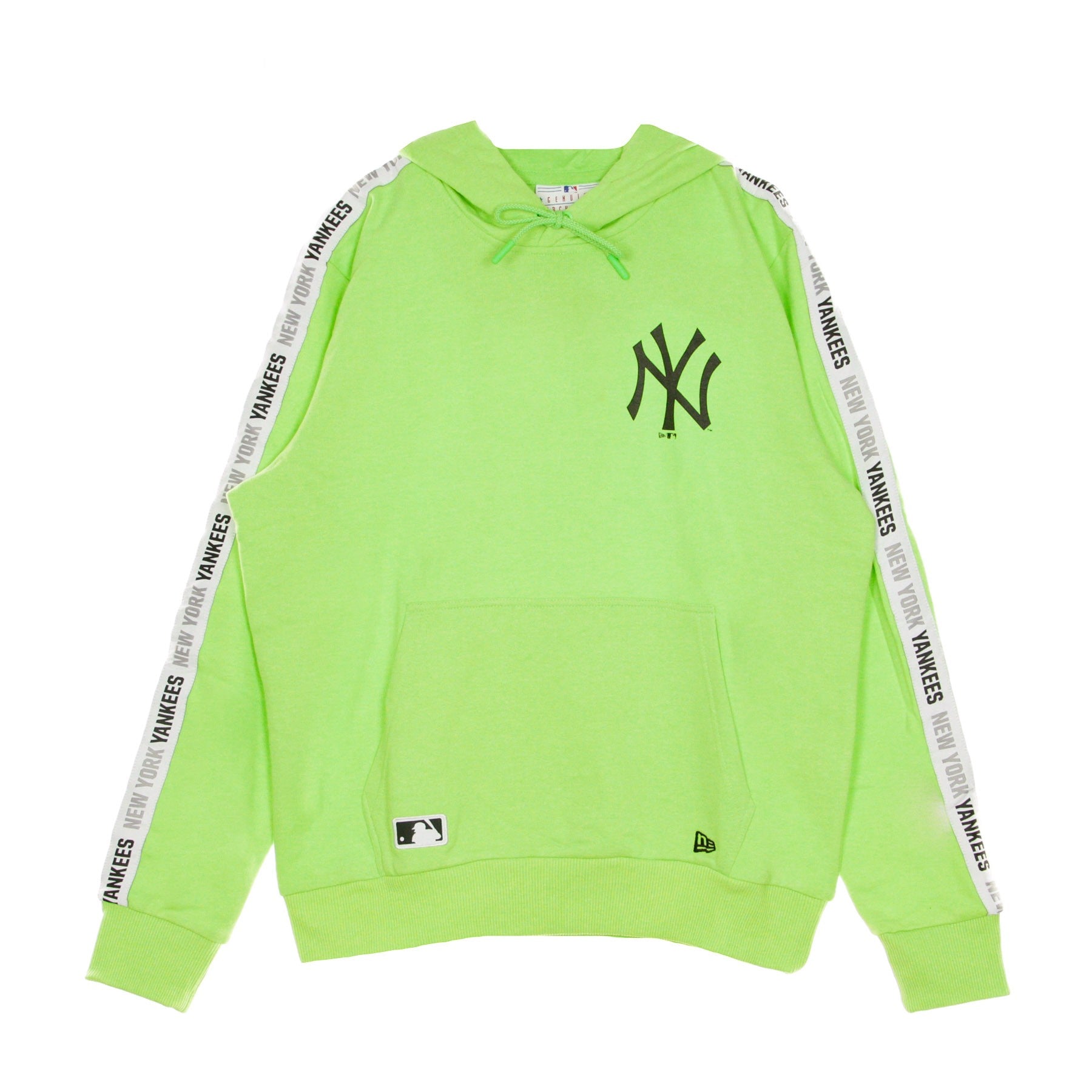 New Era, Felpa Leggera Cappuccio Uomo Mlb Sleeve Taping Pullover Hoody Neyyan, Lime/black
