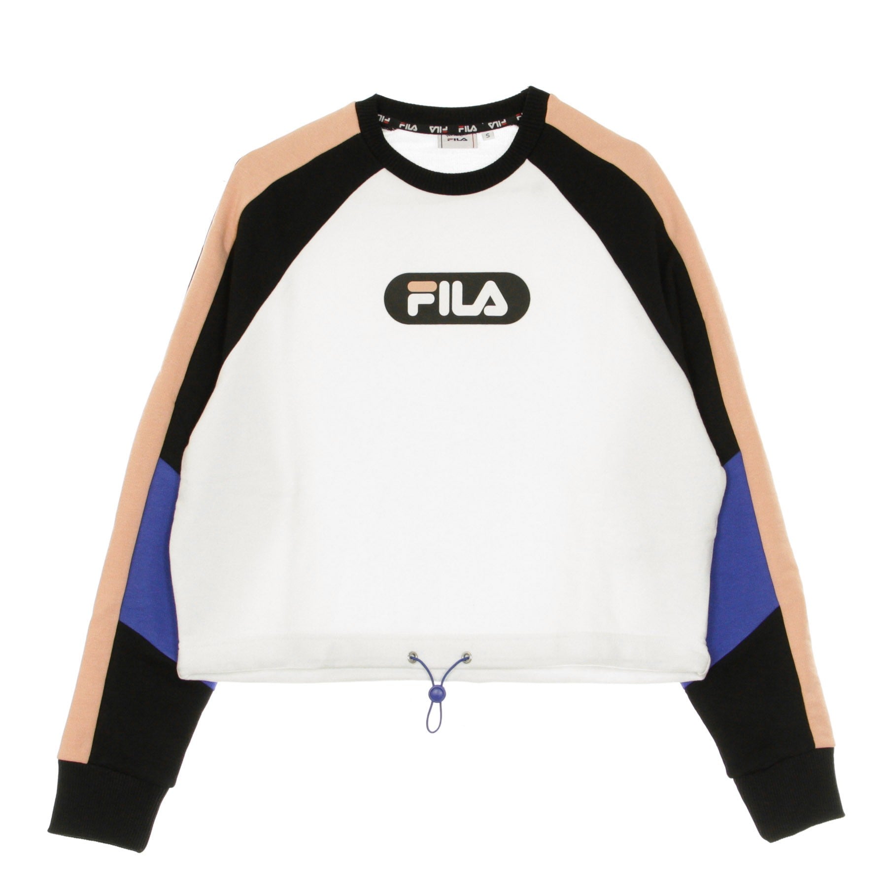 Fila, Felpa Leggera Girocollo Corta Donna Bane Blocked Cropped Crew Sweat, Black/bright White/coral Cloud/dazzling Blue