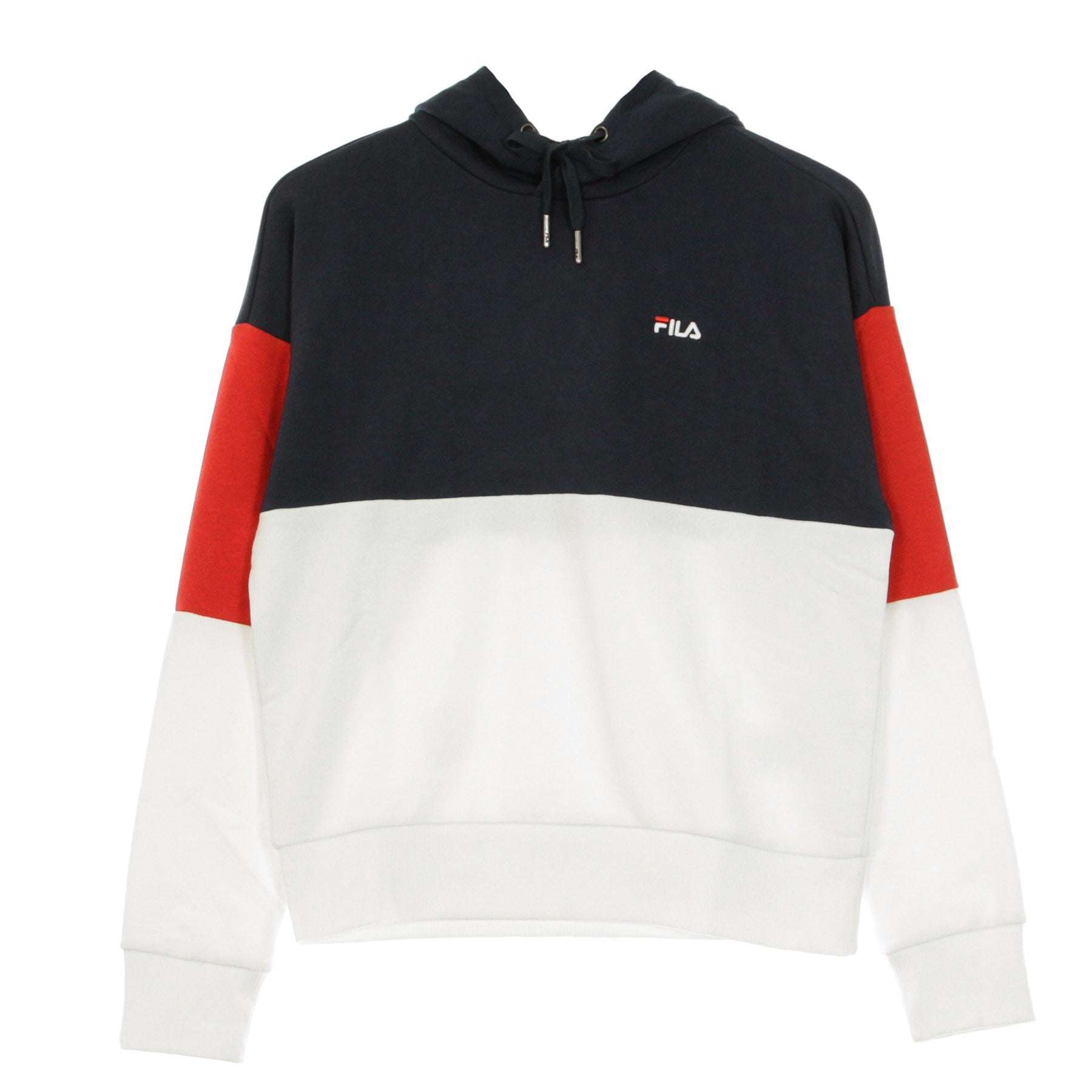 Fila, Felpa Leggera Cappuccio Donna Sanja Cropped Hoody, Black Iris/bright White/true Red