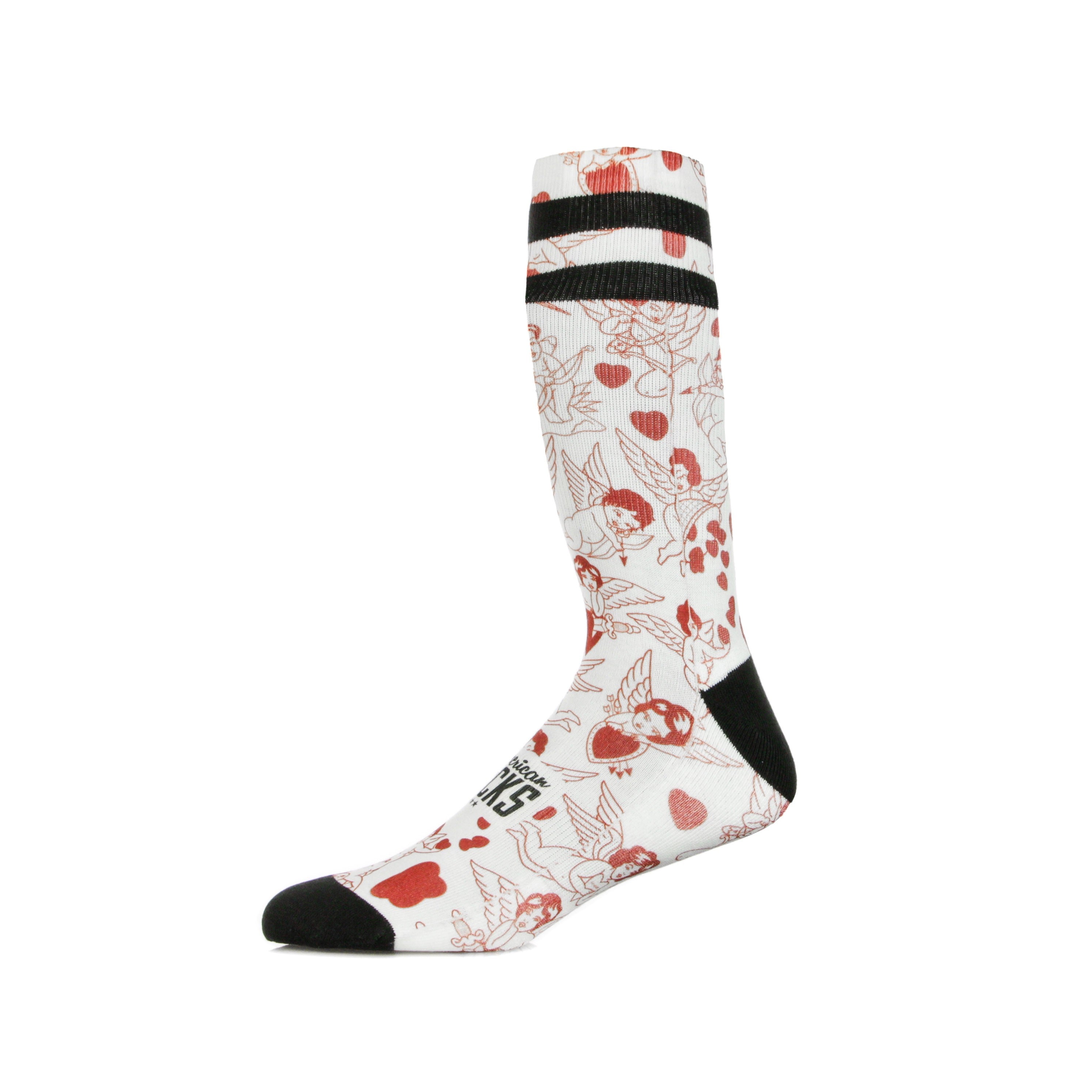 American Socks, Calza Media Uomo Valentine, White/red