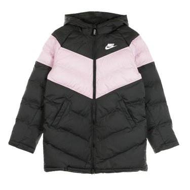 Nike, Piumino Lungo Bambino Sportswear Fill Long Jacket, Black/lt Arctic Pink/black/white