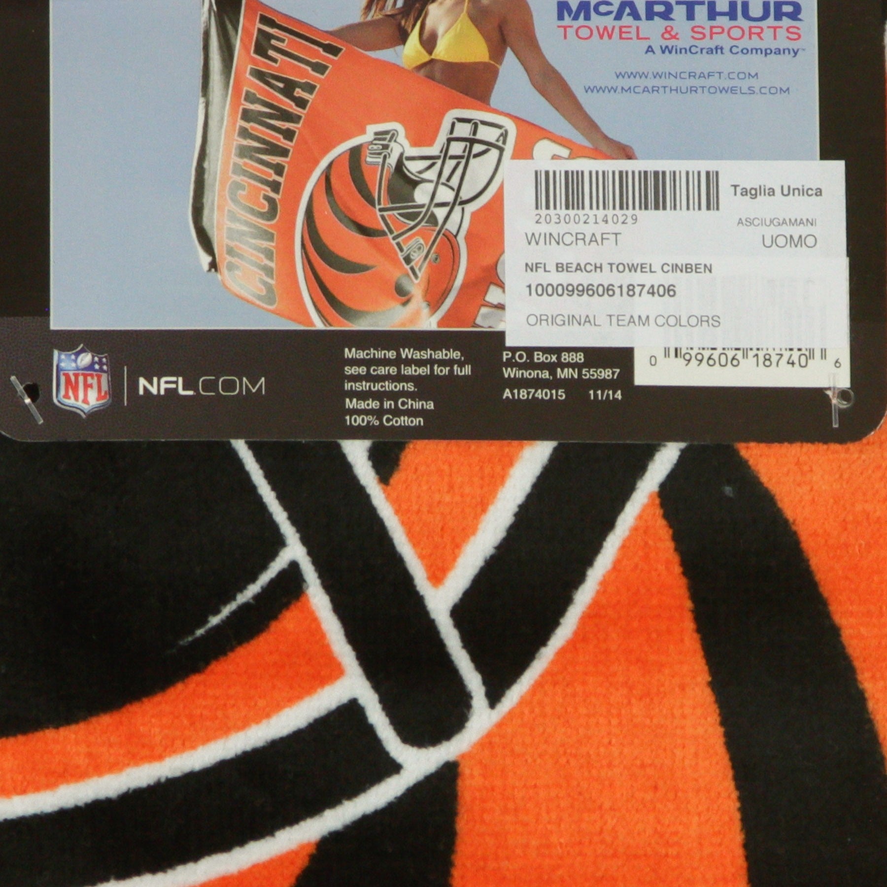 Wincraft, Asciugamano Uomo Nfl Beach Towel Cinben, 