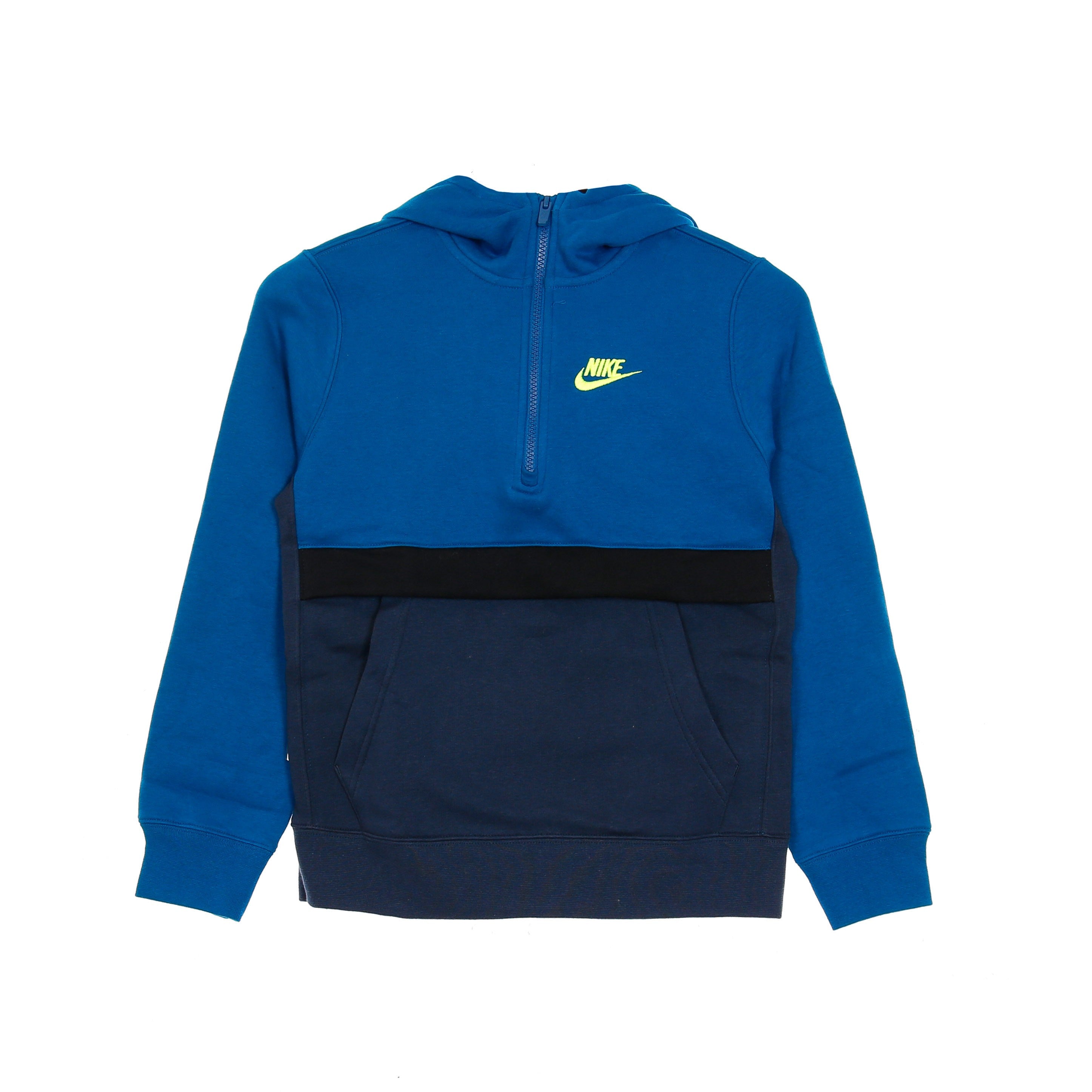 Nike, Felpa Cappuccio Zip Ragazzo Sportswear Club Hoodie, Green Abyss/deep Ocean/black/volt
